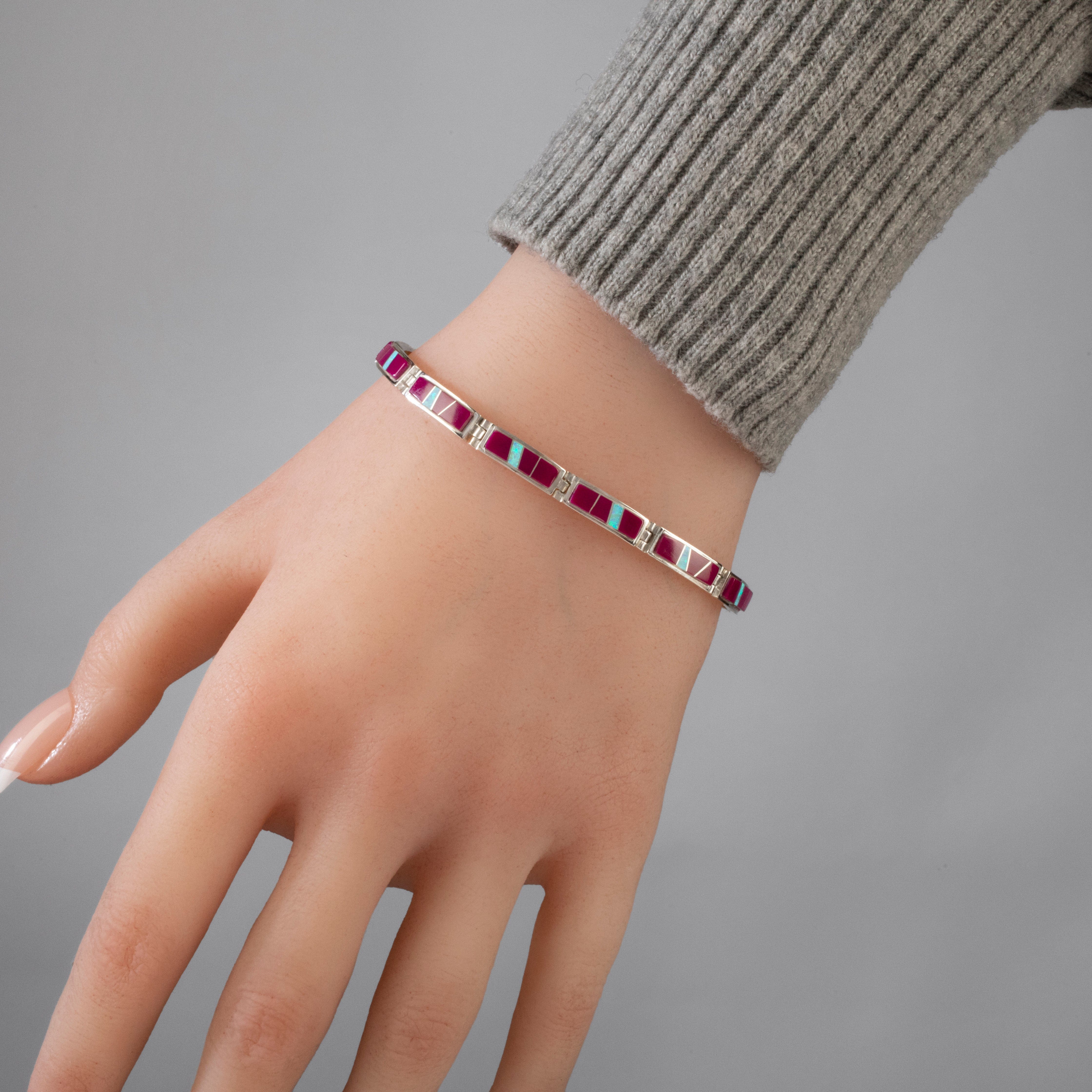 Kalifano Southwest Silver Jewelry Sugilite 925 Sterling Silver Bracelet USA Handmade with Opal Accent NMB.0560.SG