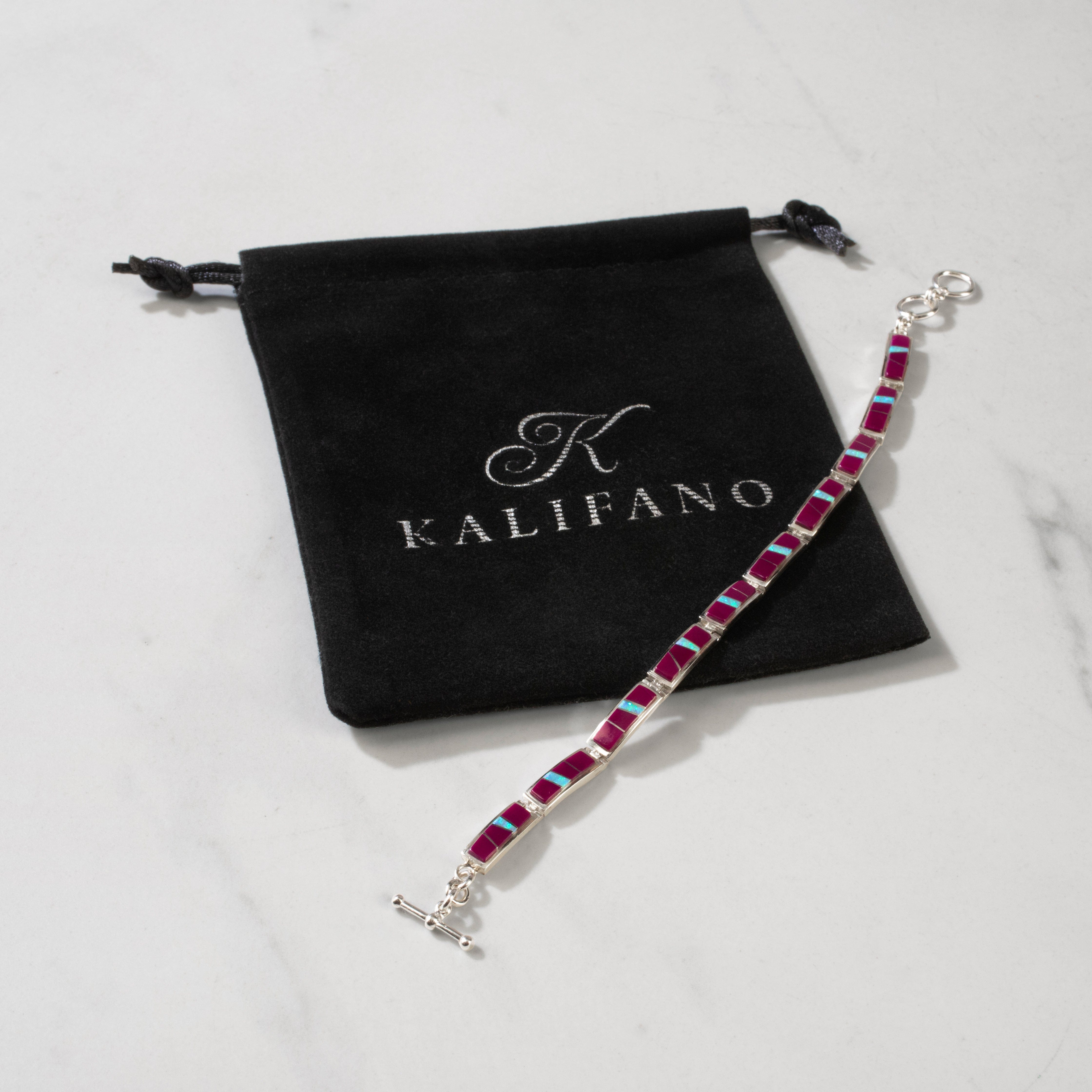 Kalifano Southwest Silver Jewelry Sugilite 925 Sterling Silver Bracelet USA Handmade with Opal Accent NMB.0560.SG