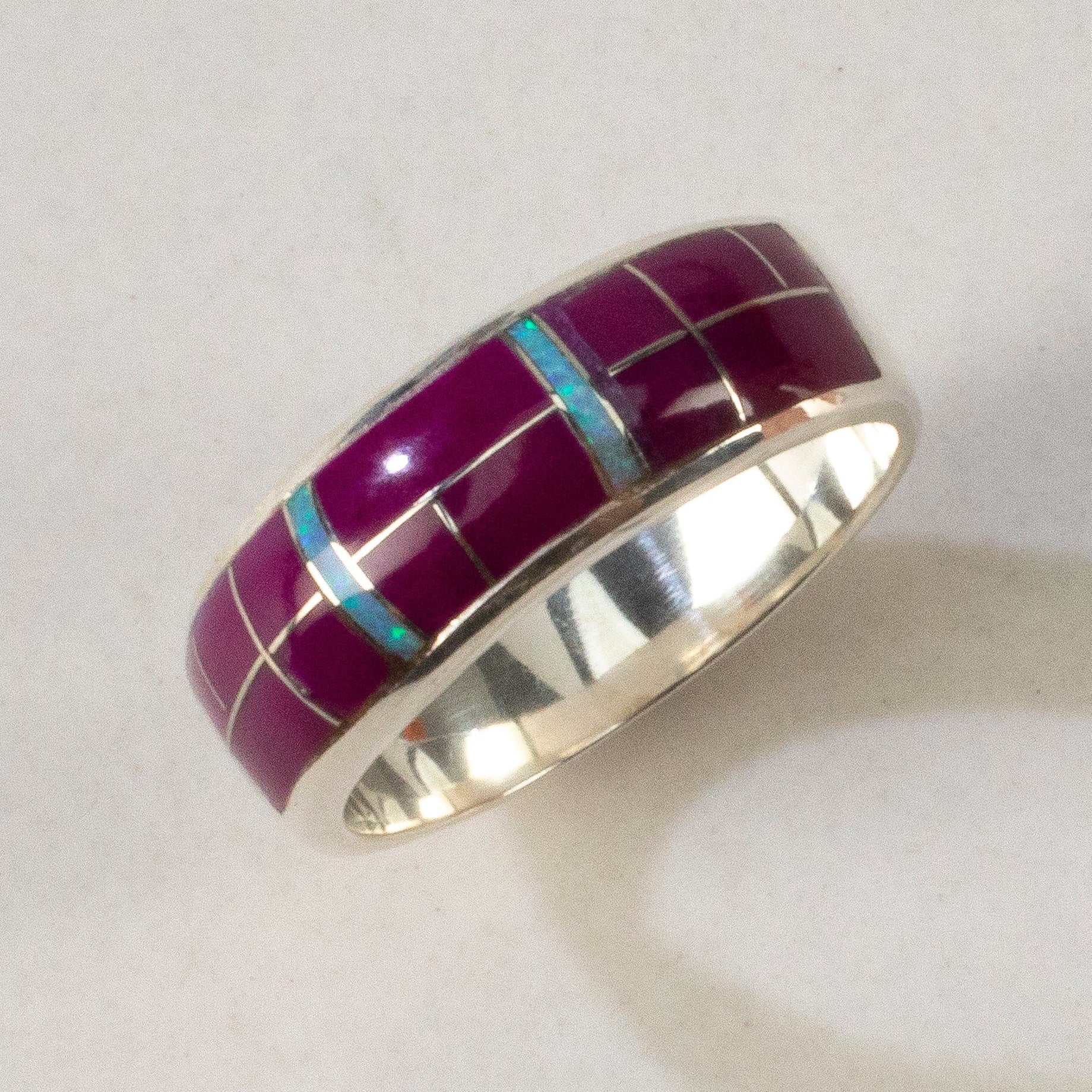 Kalifano Southwest Silver Jewelry Sugilite 925 Sterling Silver Ring USA Handmade with Opal Accent