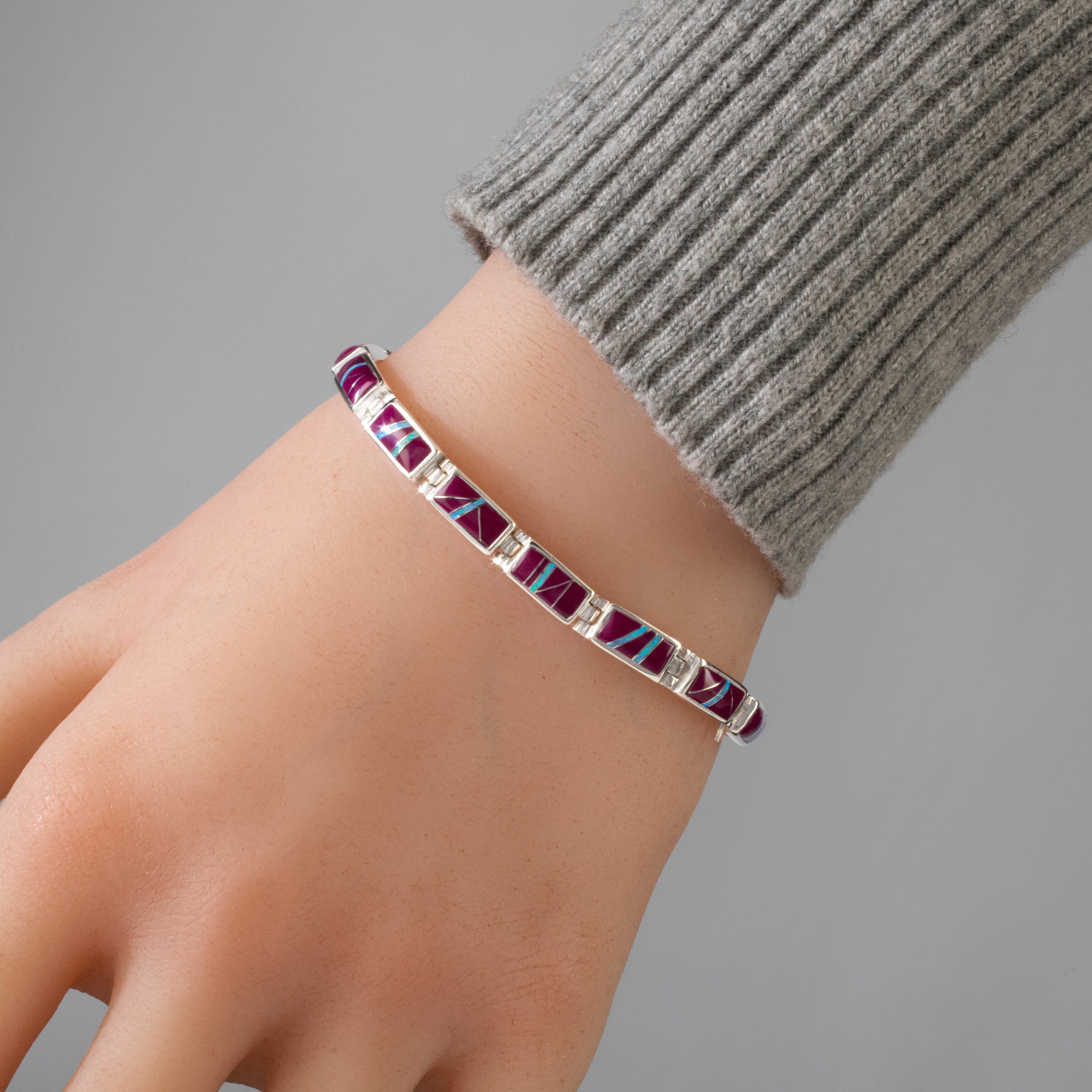 Kalifano Southwest Silver Jewelry Sugilite 925 Sterling Silver USA Handmade Bracelet with Opal Accent NMB.0229.SG