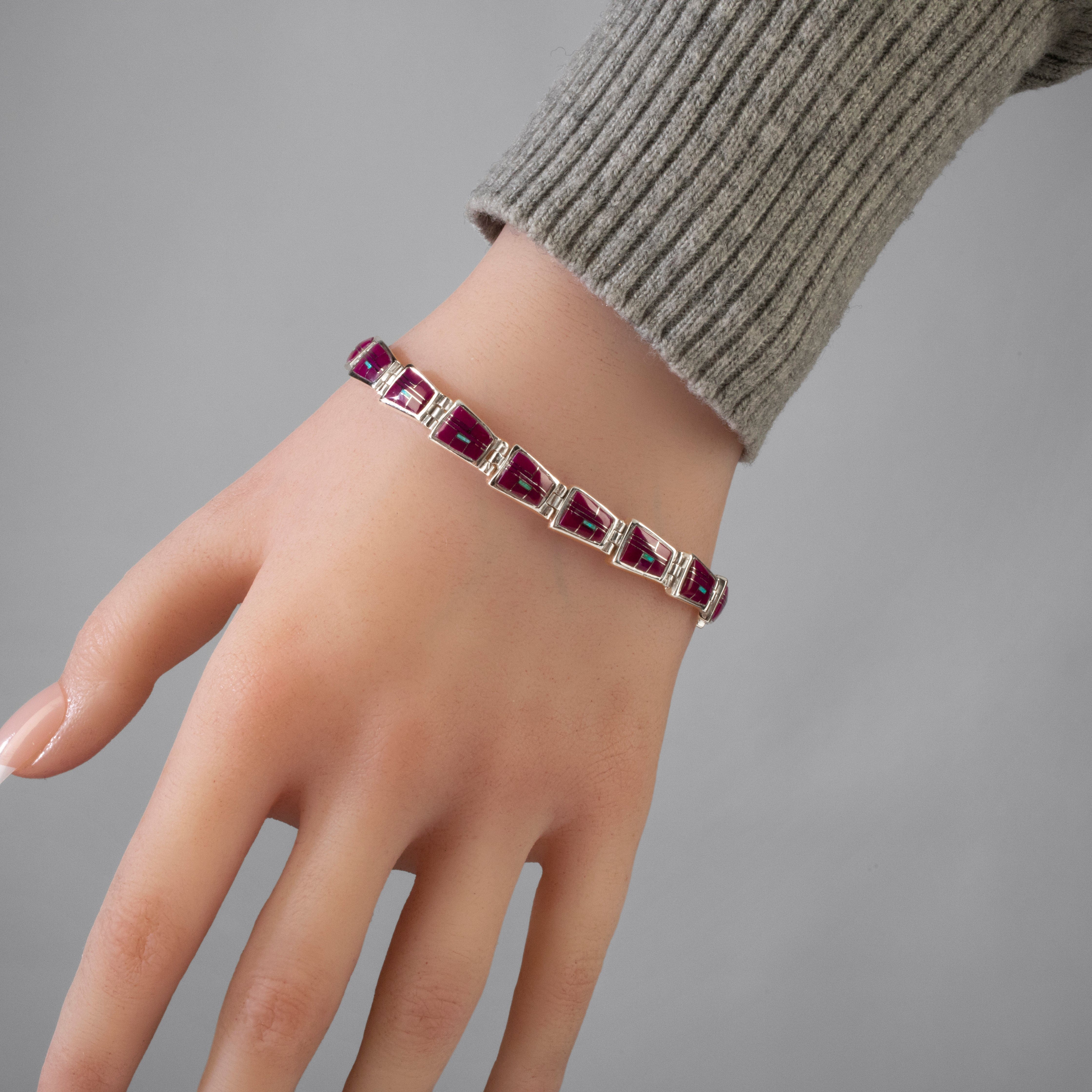 Kalifano Southwest Silver Jewelry Sugilite 925 Sterling Silver USA Handmade Bracelet with Opal Accent NMB.0240.SG