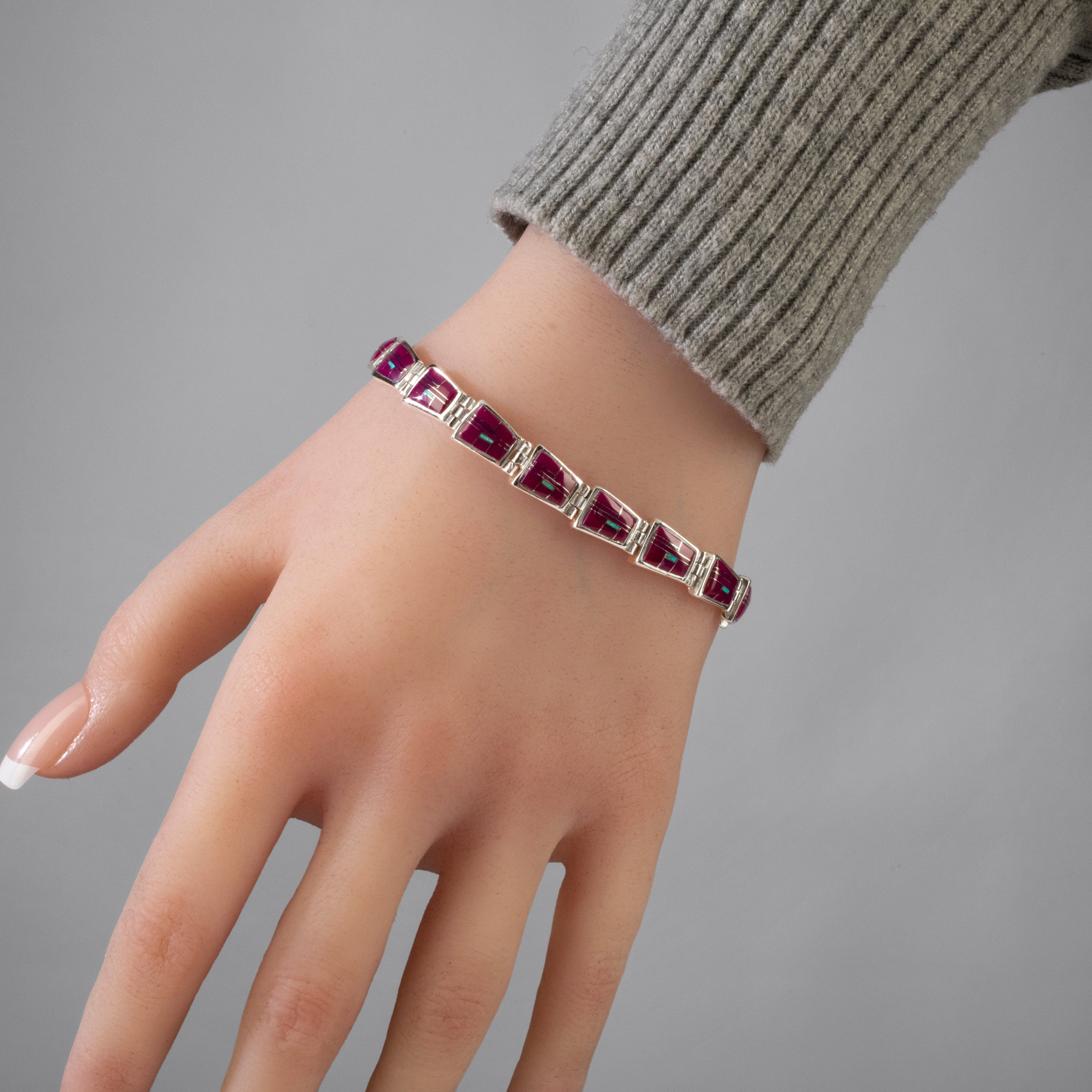 Kalifano Southwest Silver Jewelry Sugilite 925 Sterling Silver USA Handmade Bracelet with Opal Accent NMB.0240.SG