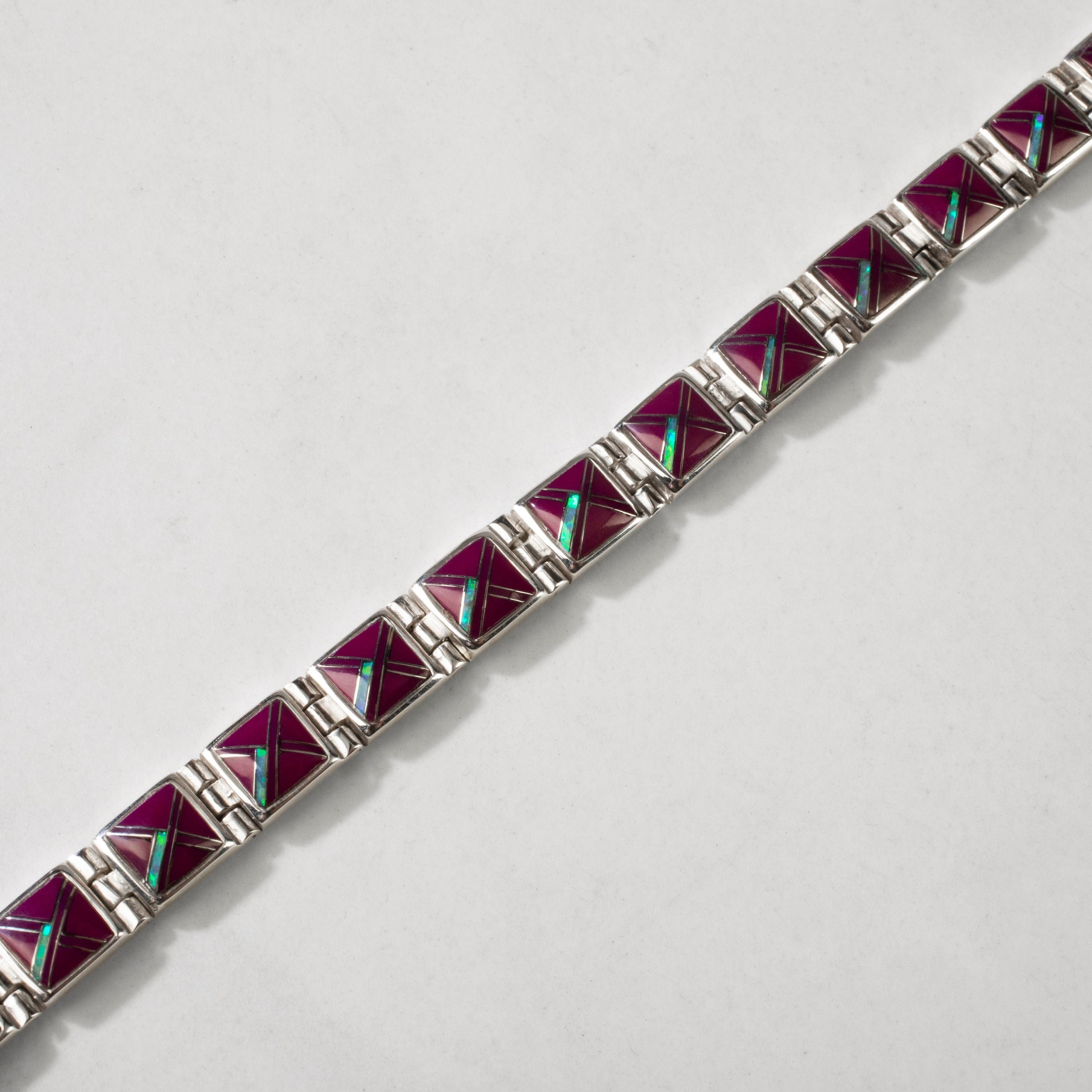 Kalifano Southwest Silver Jewelry Sugilite Square 925 Sterling Silver Bracelet USA Handmade with Opal Accent NMB.0245.SG