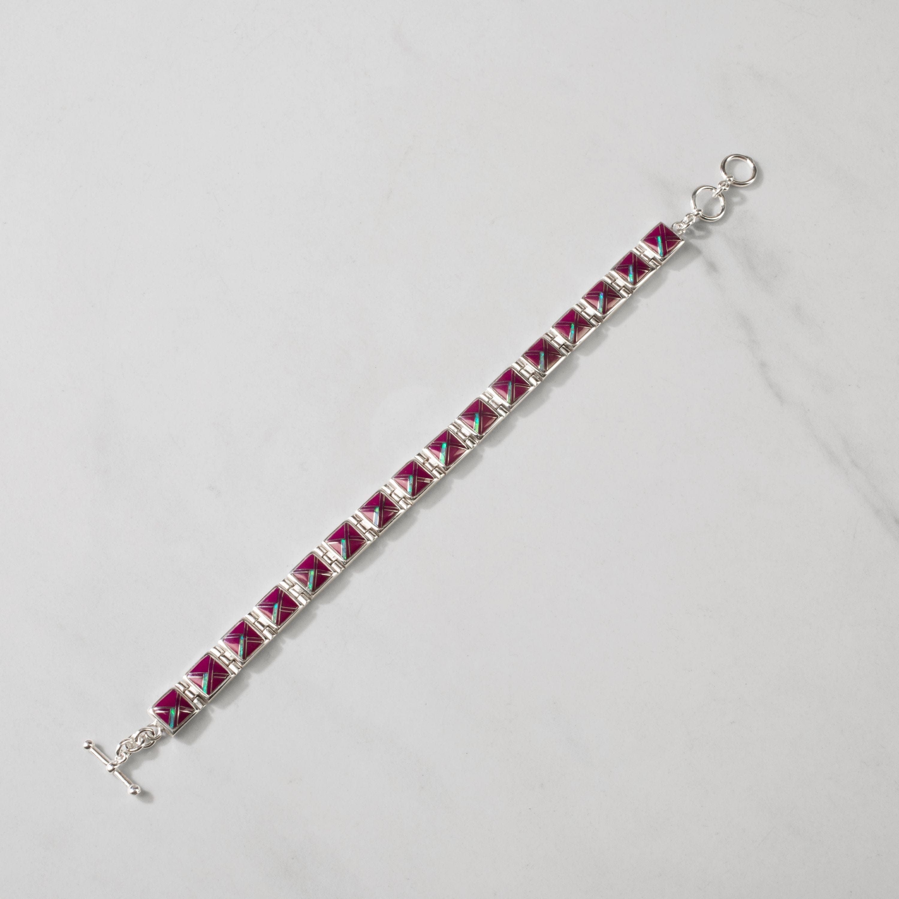 Kalifano Southwest Silver Jewelry Sugilite Square 925 Sterling Silver Bracelet USA Handmade with Opal Accent NMB.0245.SG