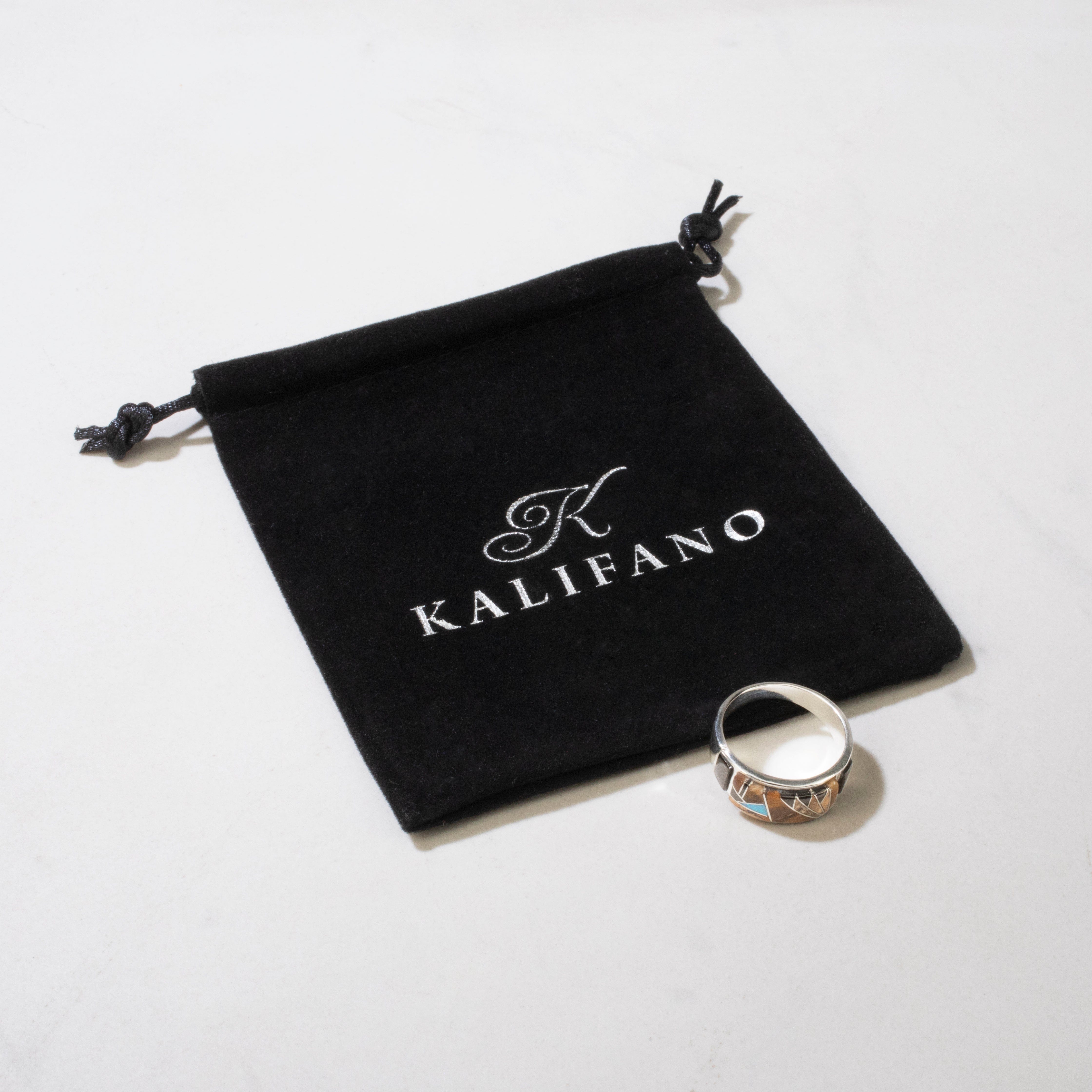 Kalifano Southwest Silver Jewelry Tiger Eye 925 Sterling Silver Ring USA Handmade with Laboratory Opal Accent