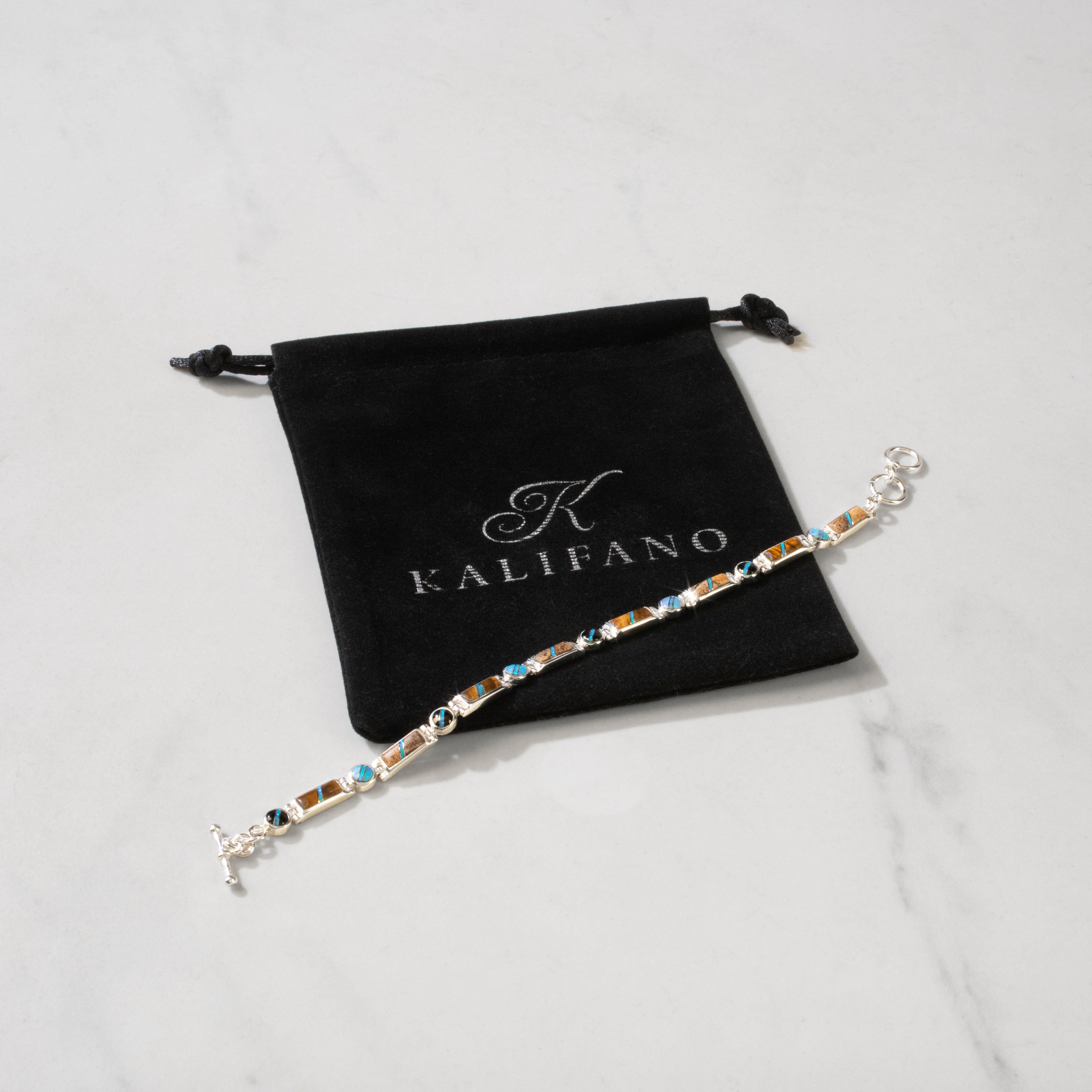 Kalifano Southwest Silver Jewelry Tiger Eye 925 Sterling Silver USA Handmade Bracelet NMB.0218.TE
