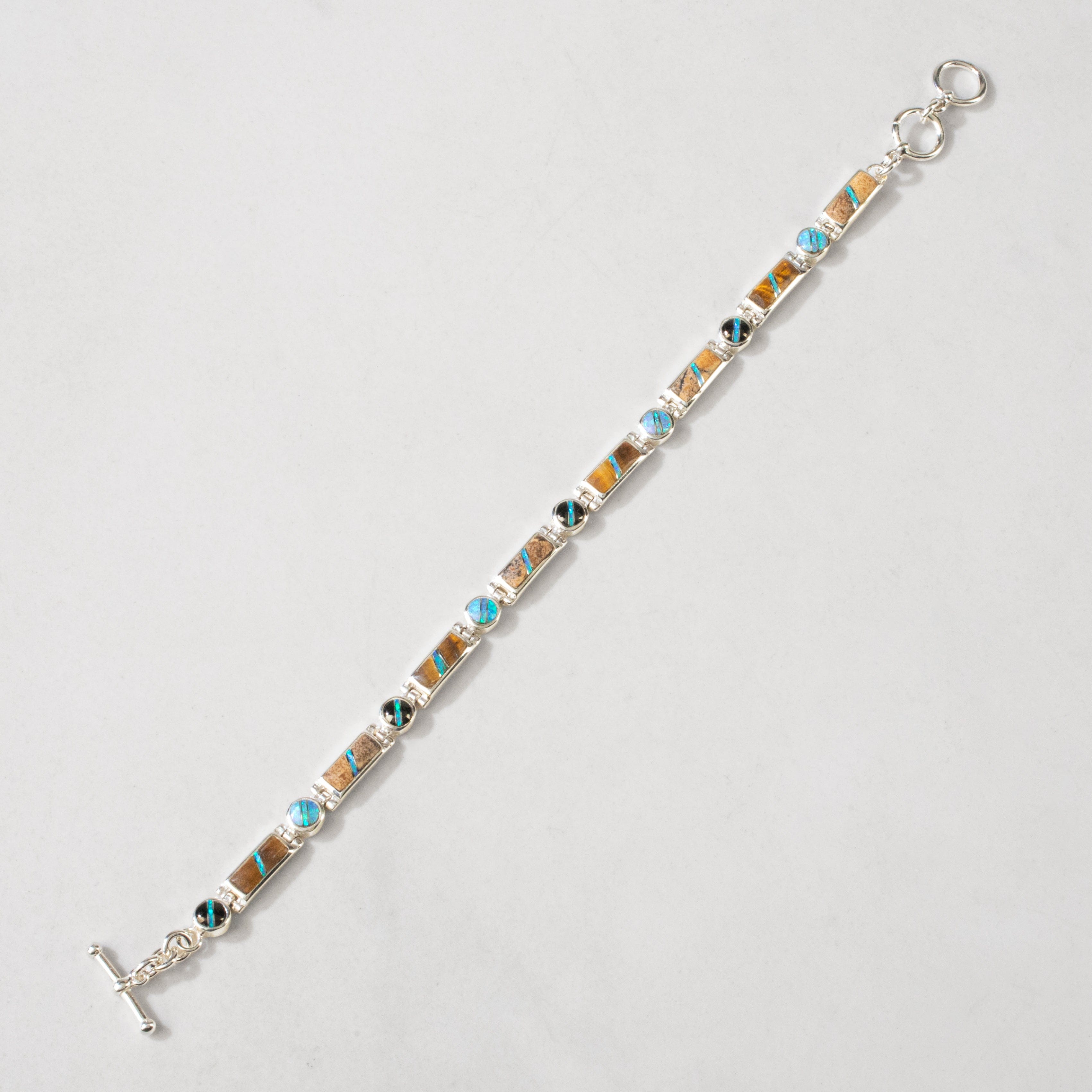Kalifano Southwest Silver Jewelry Tiger Eye 925 Sterling Silver USA Handmade Bracelet NMB.0218.TE