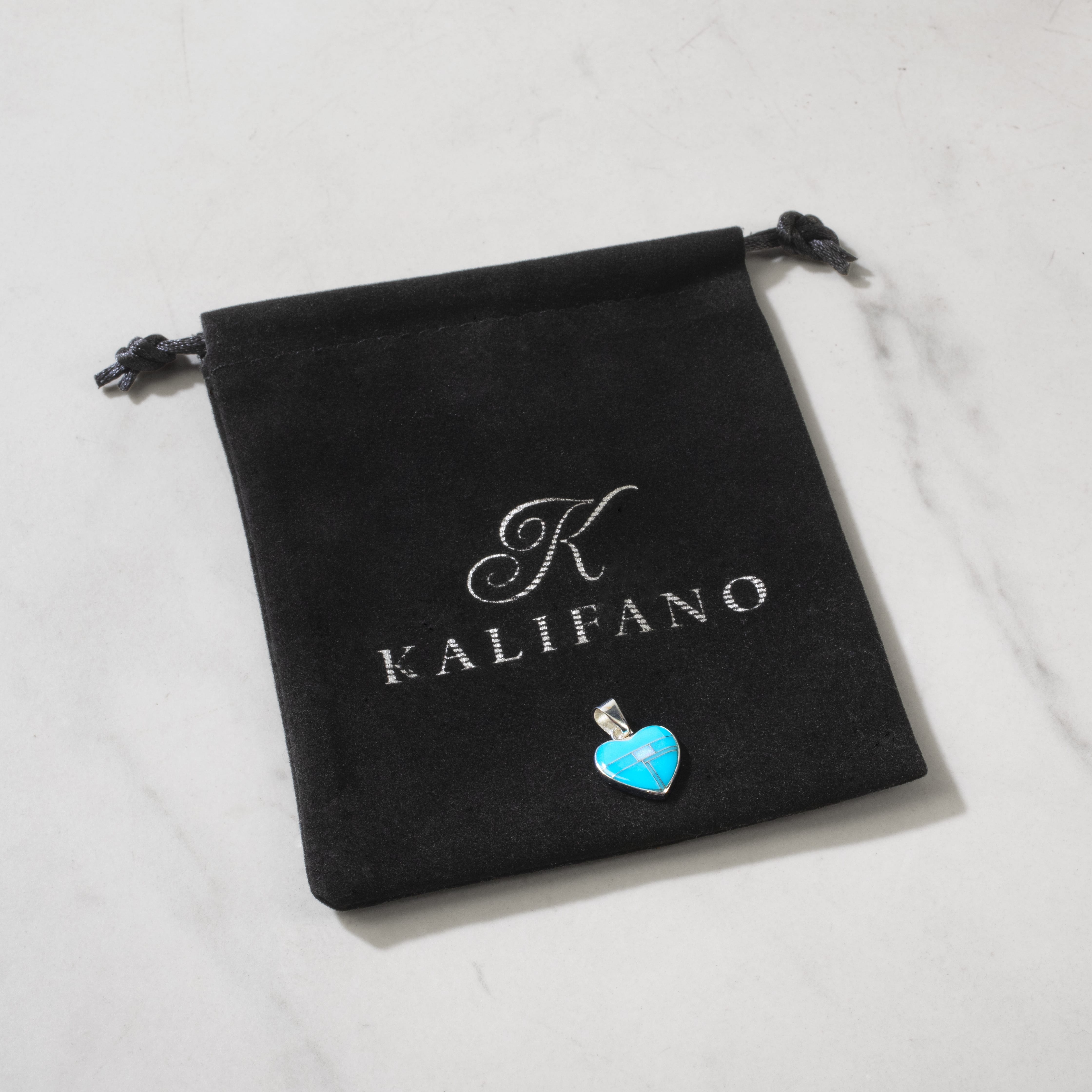 Kalifano Southwest Silver Jewelry Turquiose Heart 925 Sterling Silver Pendant USA Handmade with Aqua Opal Accent NMN.2240.TQ