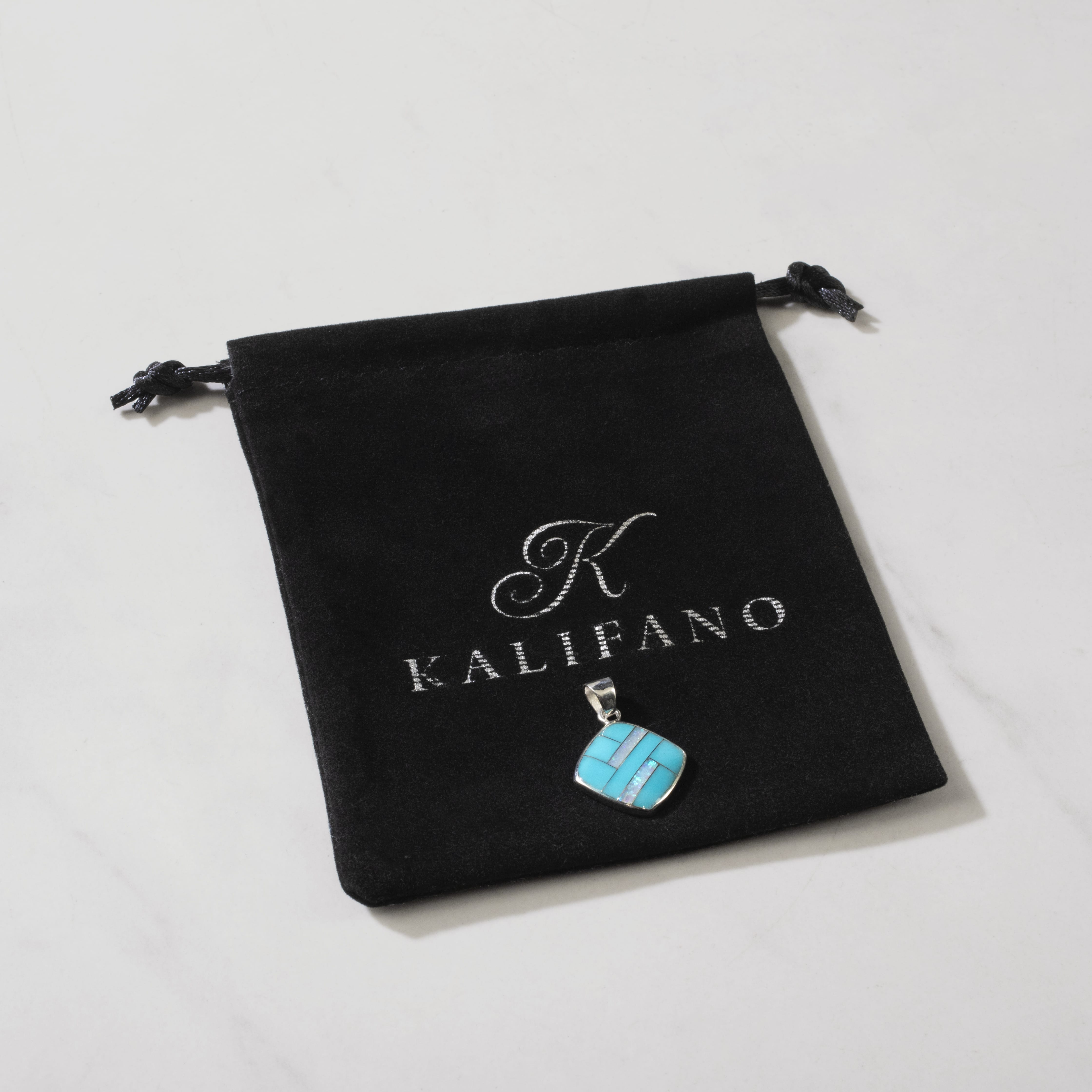 Kalifano Southwest Silver Jewelry Turquoise 925 Sterling Silver Pendant USA Handmade with Opal Accent NMN.2241.TQ