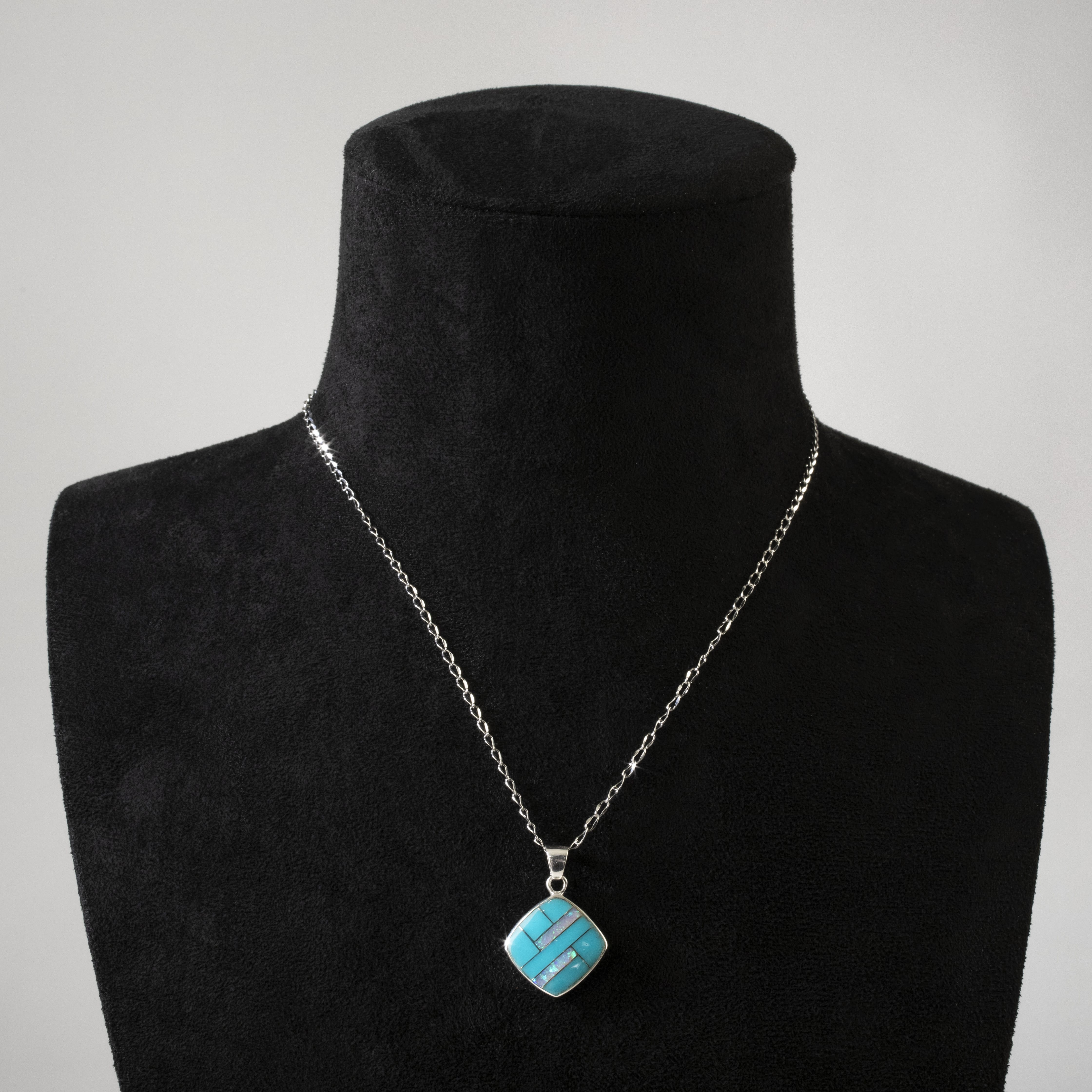 Kalifano Southwest Silver Jewelry Turquoise 925 Sterling Silver Pendant USA Handmade with Opal Accent NMN.2241.TQ
