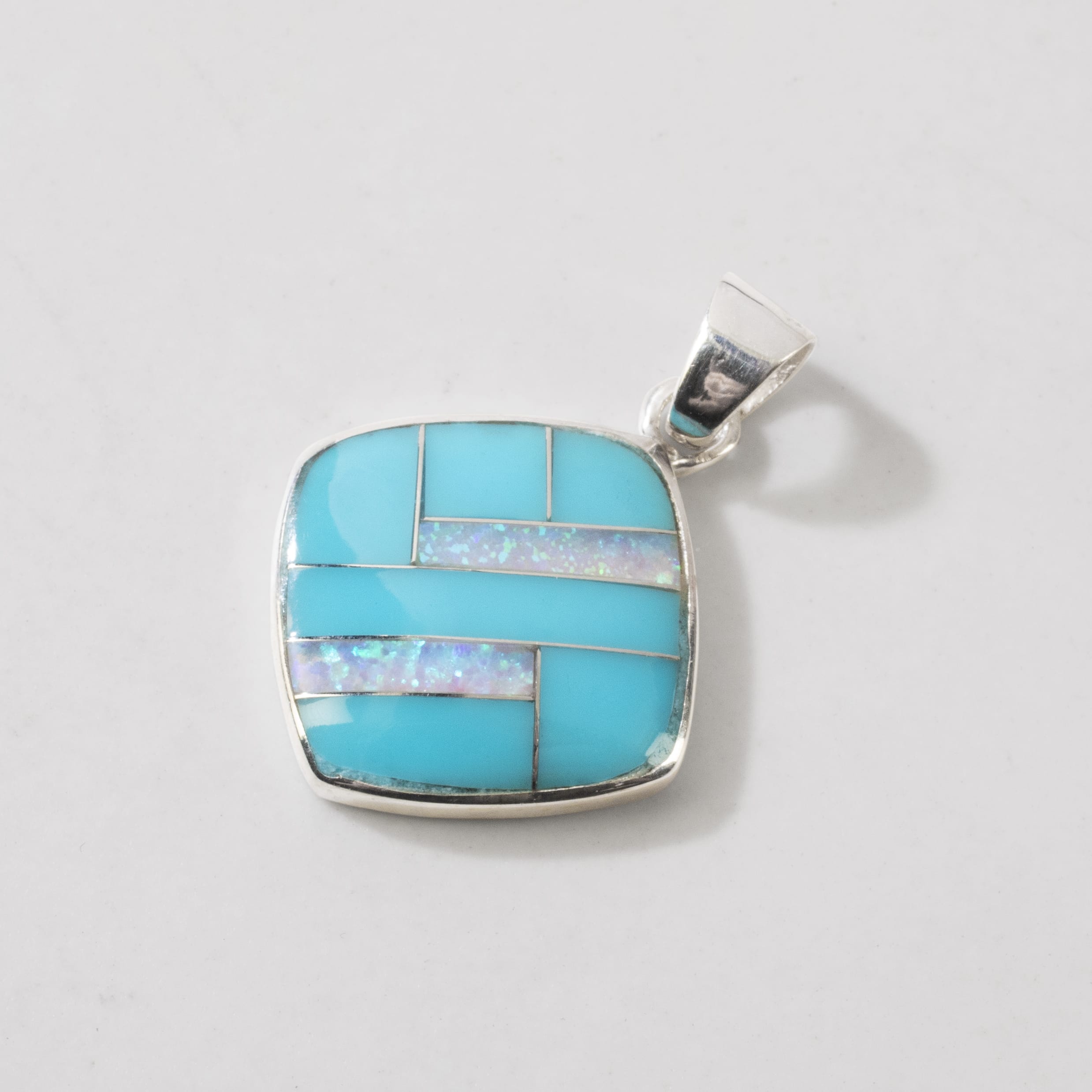 Kalifano Southwest Silver Jewelry Turquoise 925 Sterling Silver Pendant USA Handmade with Opal Accent NMN.2241.TQ