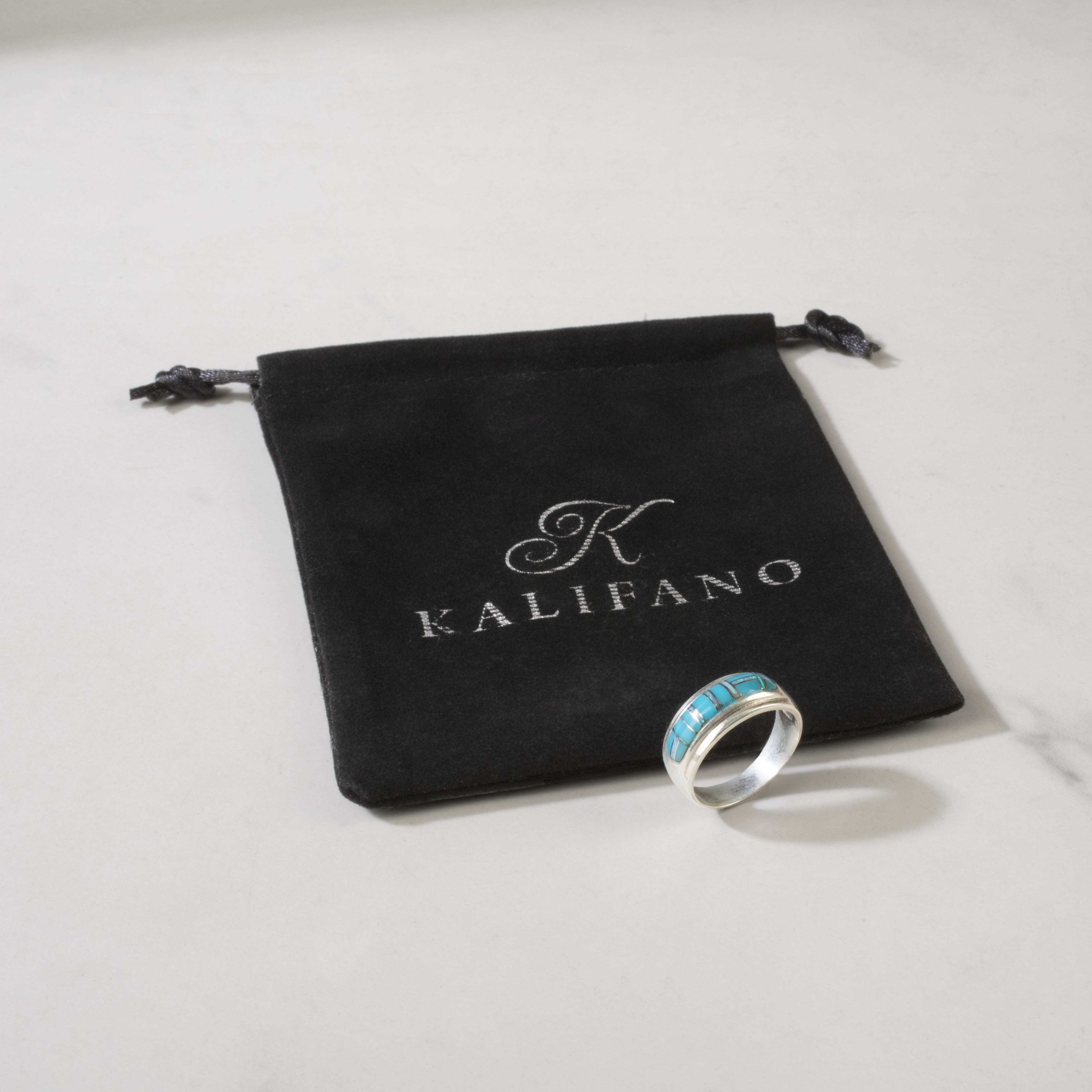 Kalifano Southwest Silver Jewelry Turquoise 925 Sterling Silver Ring Handmade with Laboratory Opal Accent