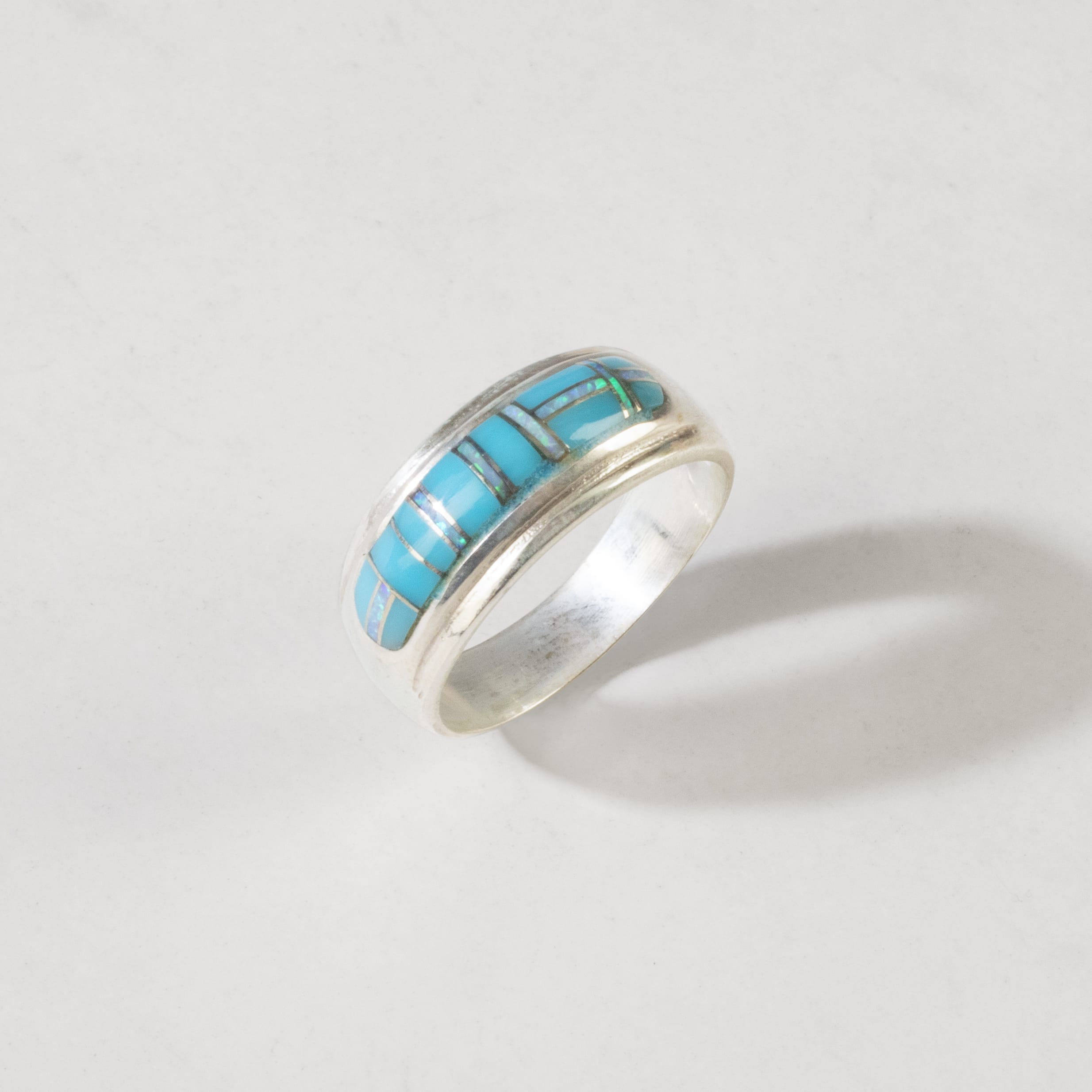 Kalifano Southwest Silver Jewelry Turquoise 925 Sterling Silver Ring Handmade with Laboratory Opal Accent