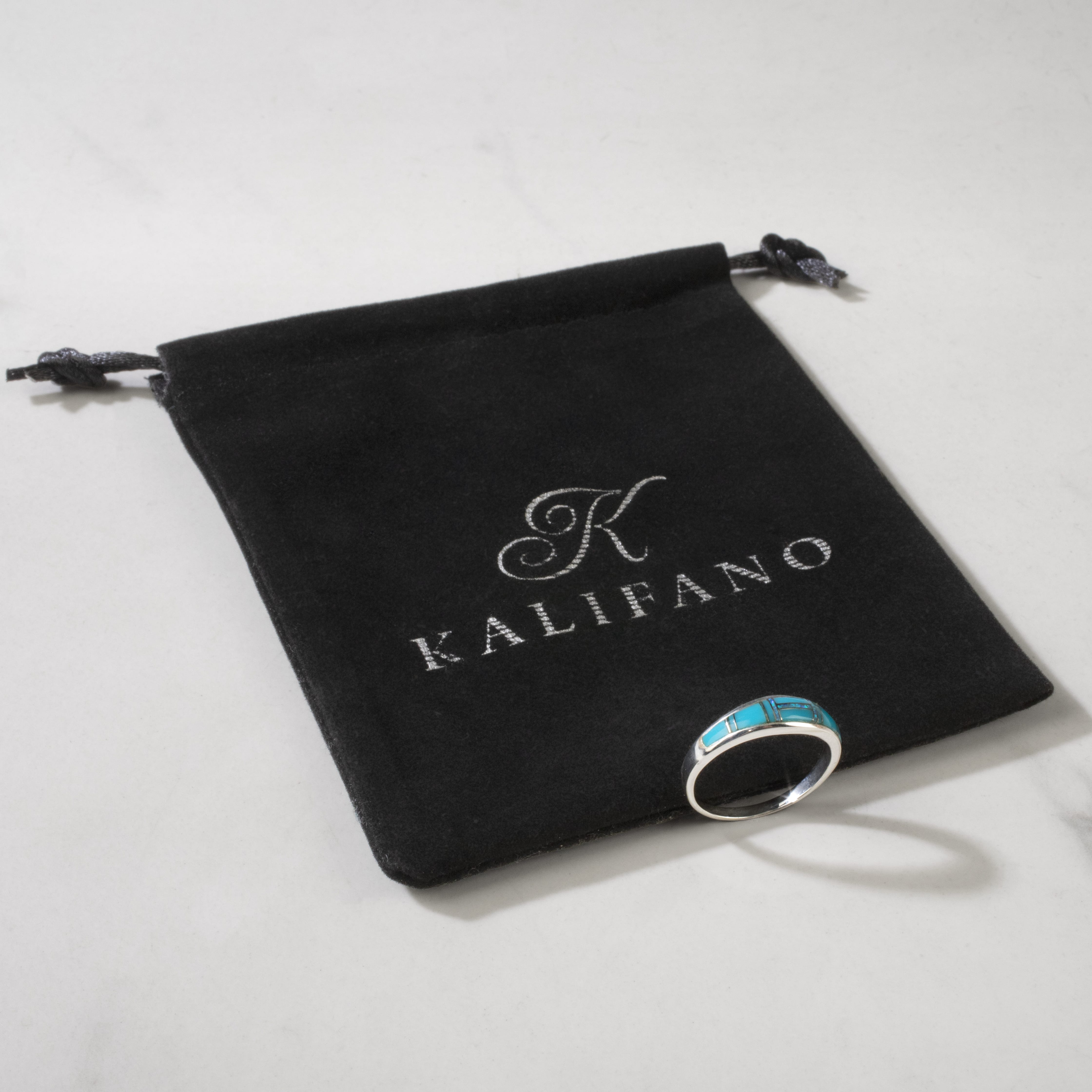 Kalifano Southwest Silver Jewelry Turquoise 925 Sterling Silver Ring USA Handmade with Labratory Opal Accent
