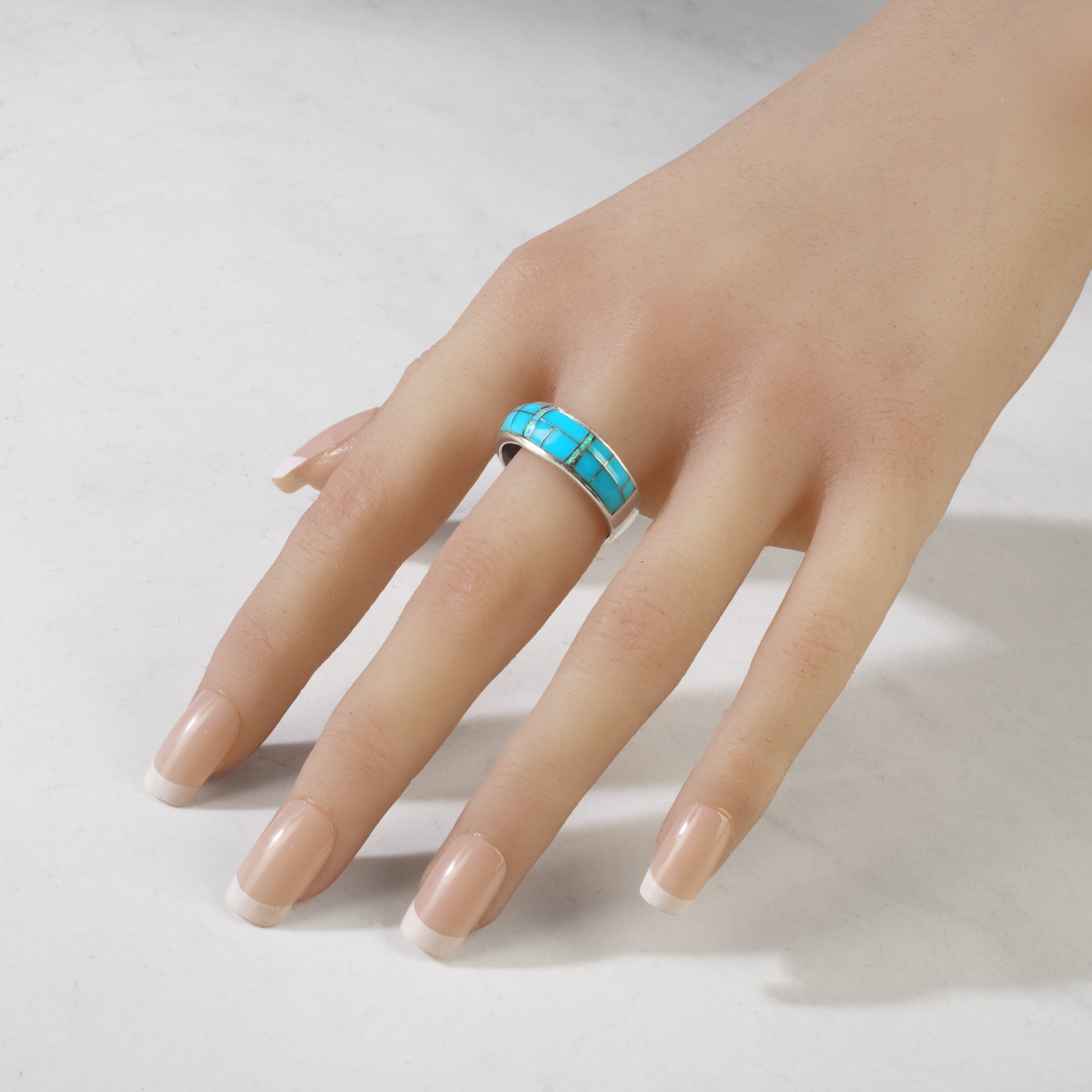 Kalifano Southwest Silver Jewelry Turquoise 925 Sterling Silver Ring USA Handmade with Labratory Opal Accent