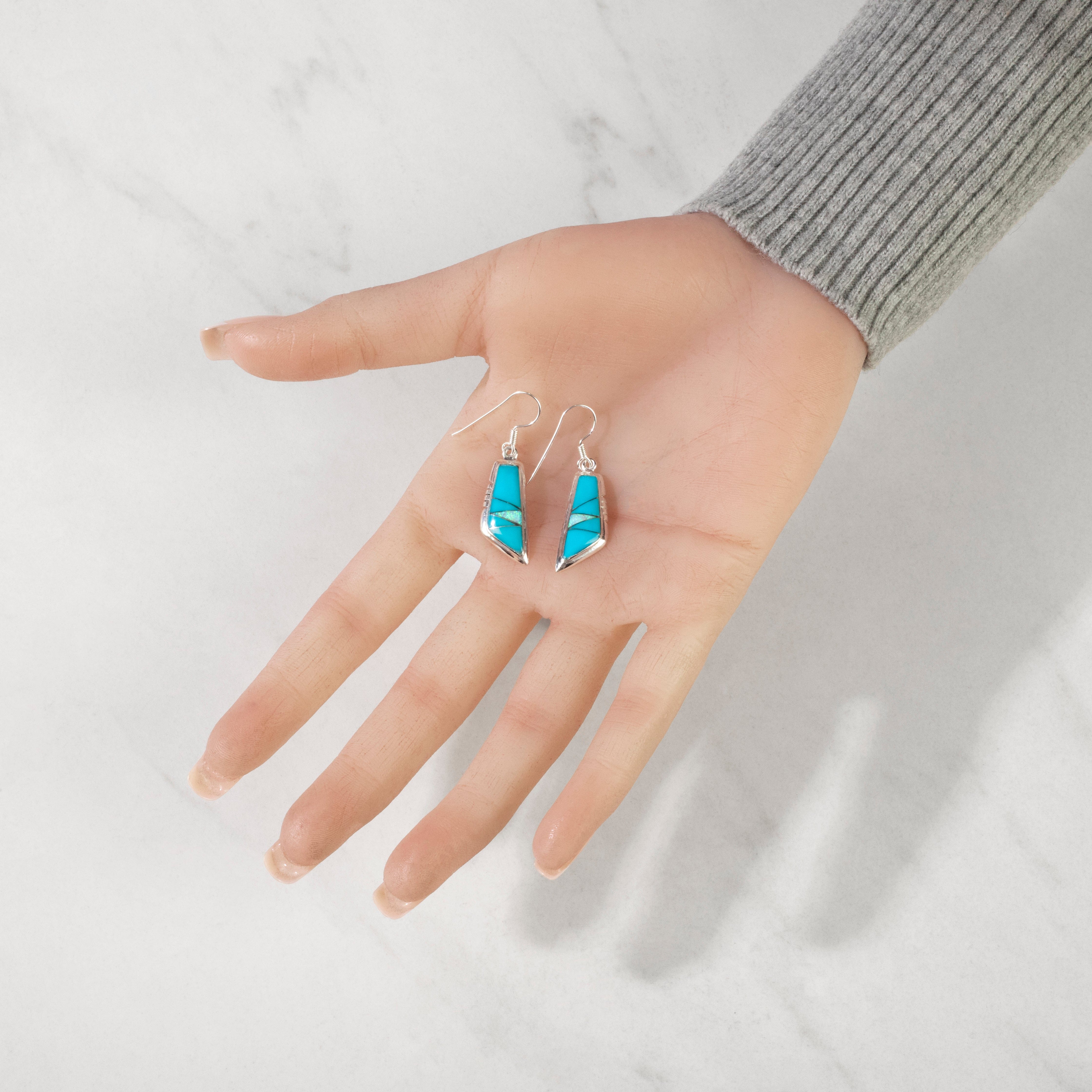 Kalifano Southwest Silver Jewelry Turquoise 925 Sterling Silver USA Handmade Earring with French Hook NME.1000.TQ