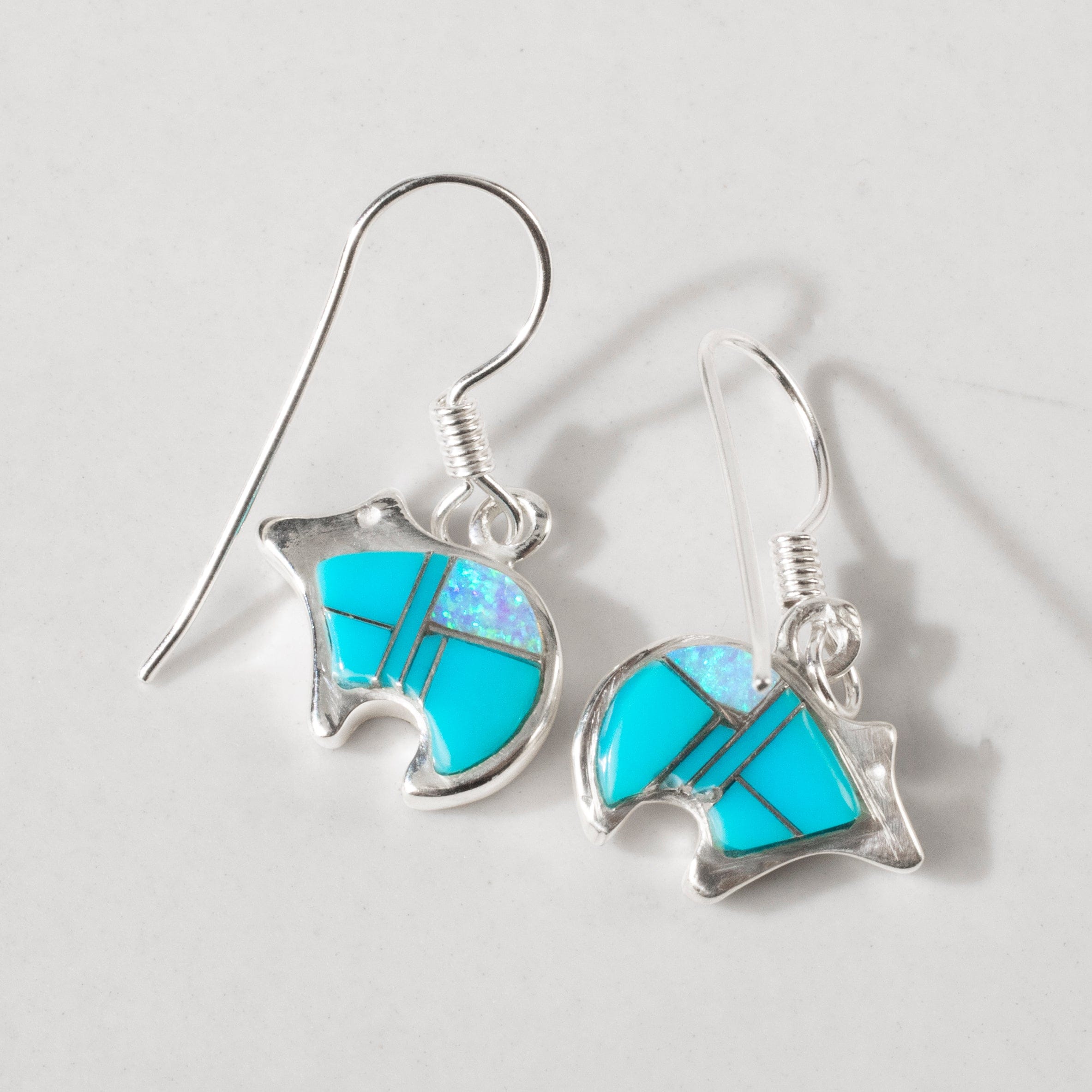 Kalifano Southwest Silver Jewelry Turquoise Bear 925 Sterling Silver USA Handmade Earring with French Hook NME.0451.TQ