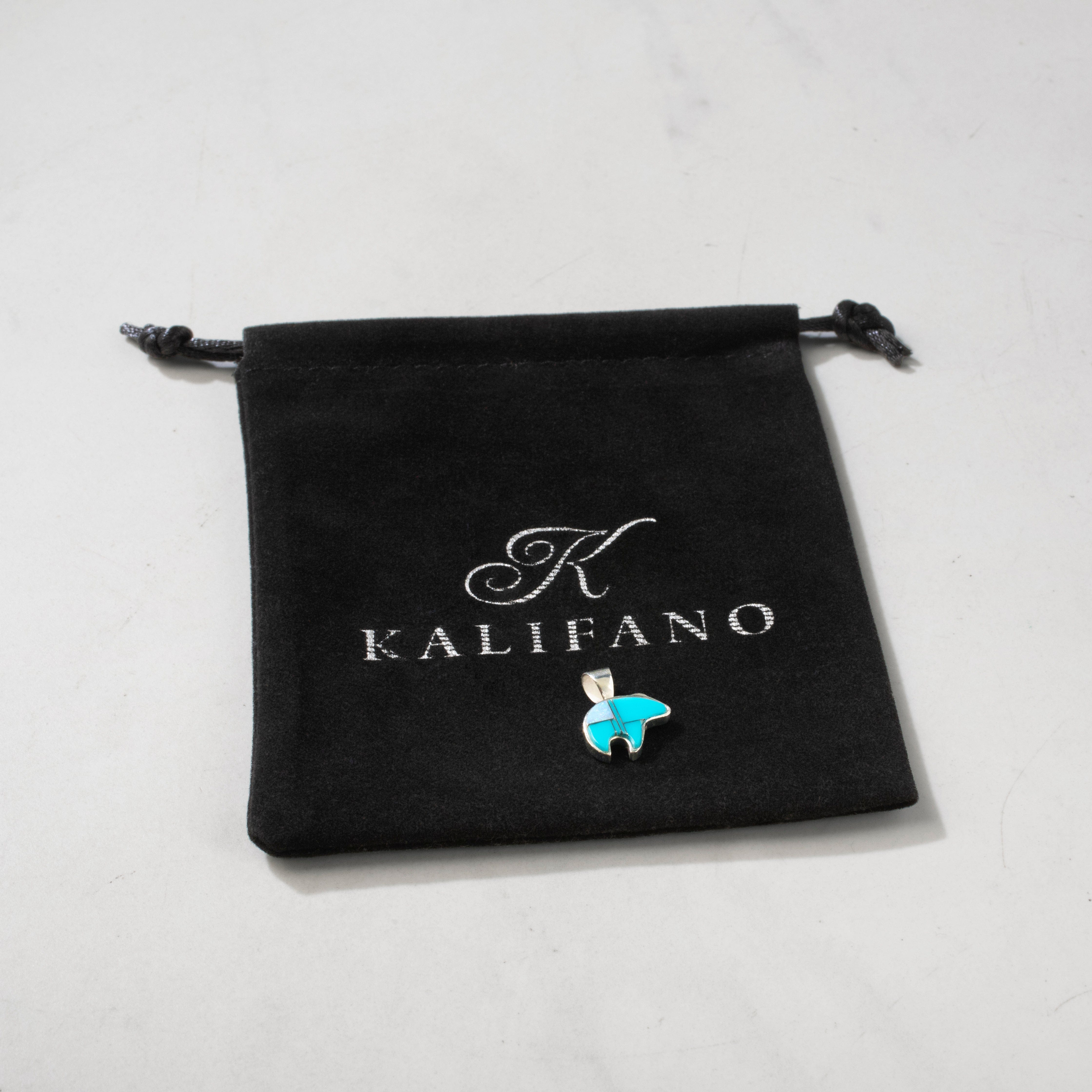 Kalifano Southwest Silver Jewelry Turquoise Bear 925 Sterling Silver USA Handmade Pendant NMN.0466.TQ