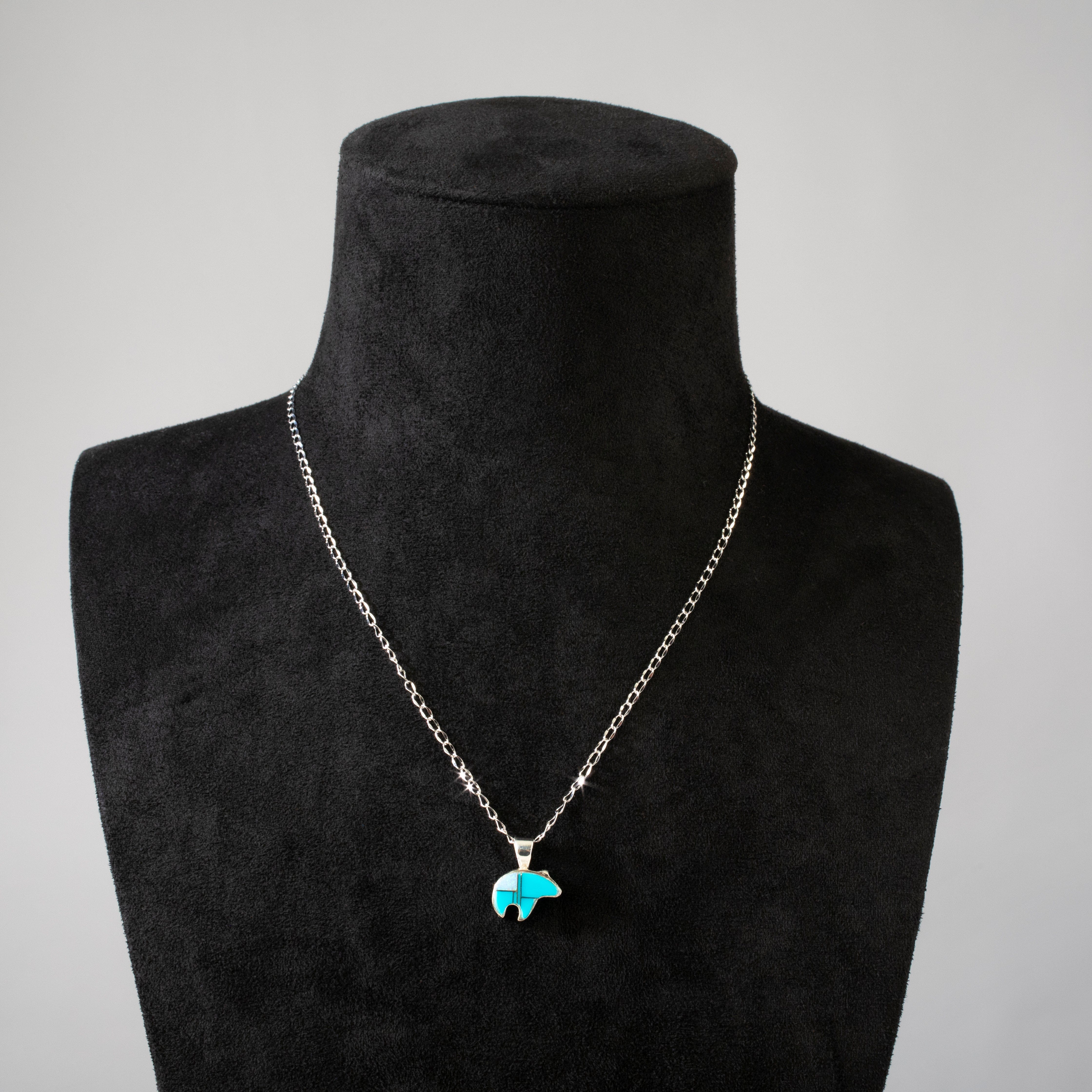 Kalifano Southwest Silver Jewelry Turquoise Bear 925 Sterling Silver USA Handmade Pendant NMN.0466.TQ
