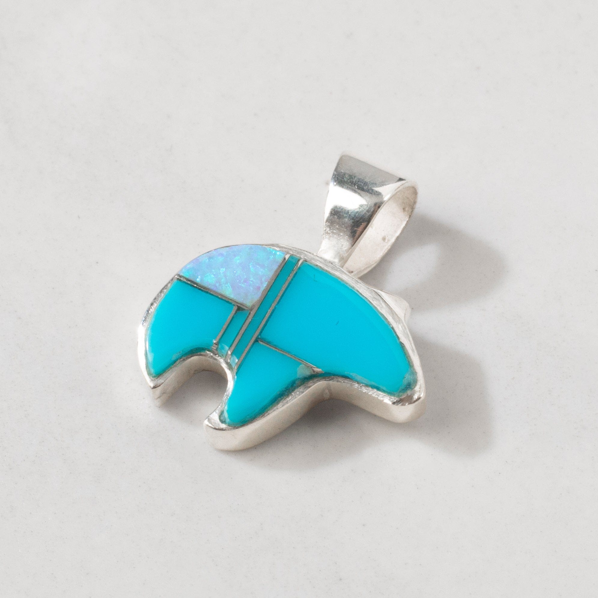 Kalifano Southwest Silver Jewelry Turquoise Bear 925 Sterling Silver USA Handmade Pendant NMN.0466.TQ