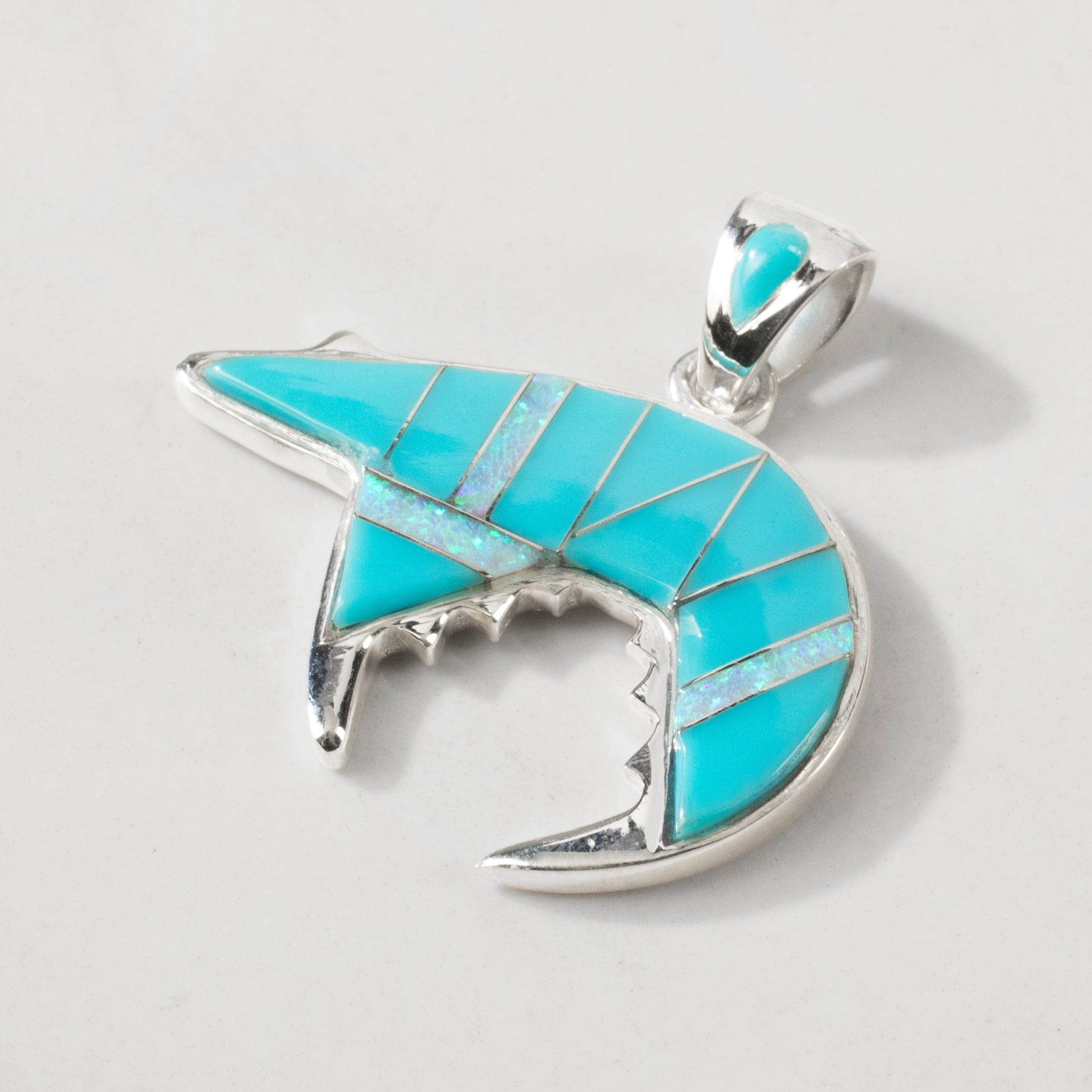 Kalifano Southwest Silver Jewelry Turquoise Bear 925 Sterling Silver USA Handmade Pendant with Opal Accent NMN.0755.TQ