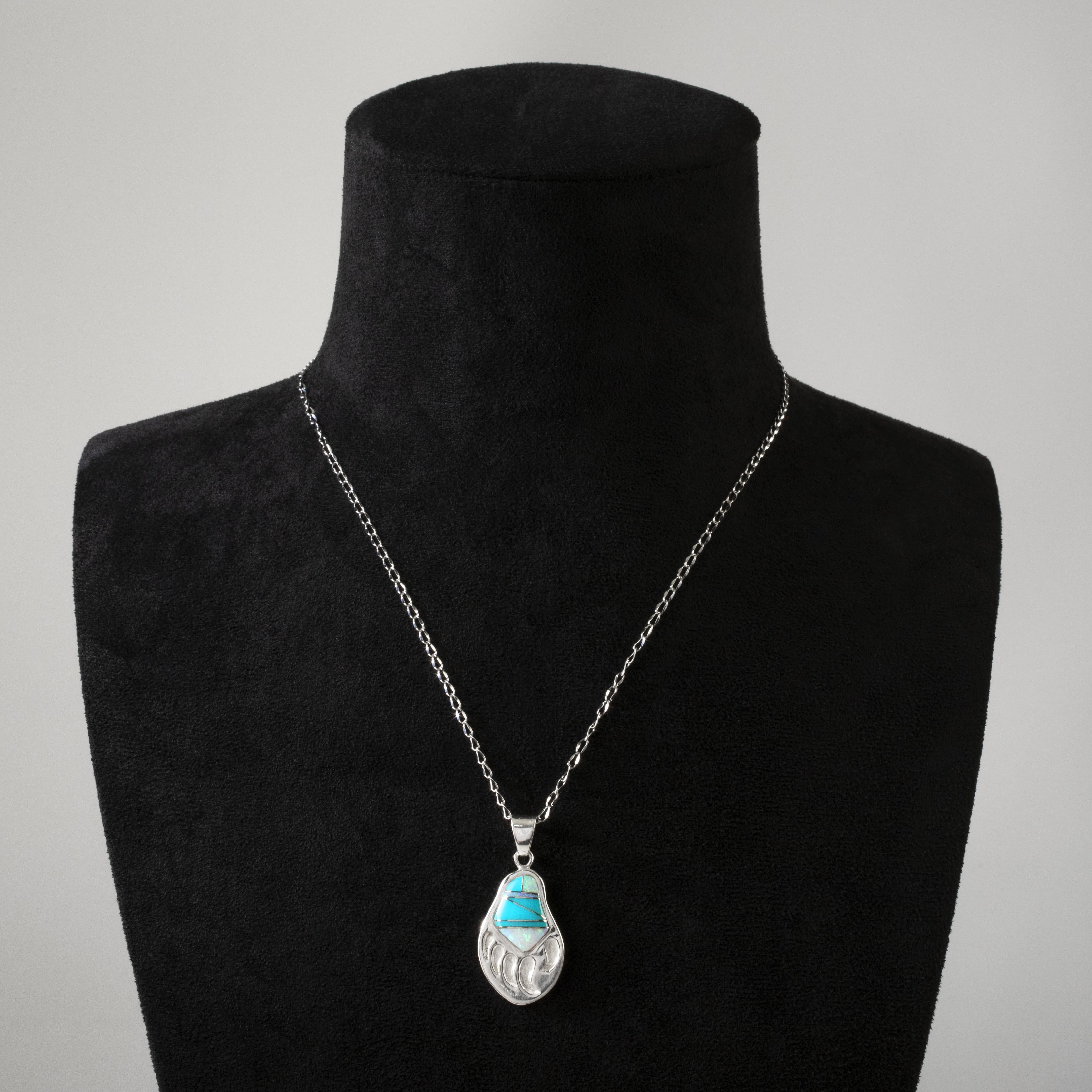 Kalifano Southwest Silver Jewelry Turquoise Bear Claw 925 Sterling Silver Pendant USA Handmade with Aqua Opal Accent NMN.2318.TQ