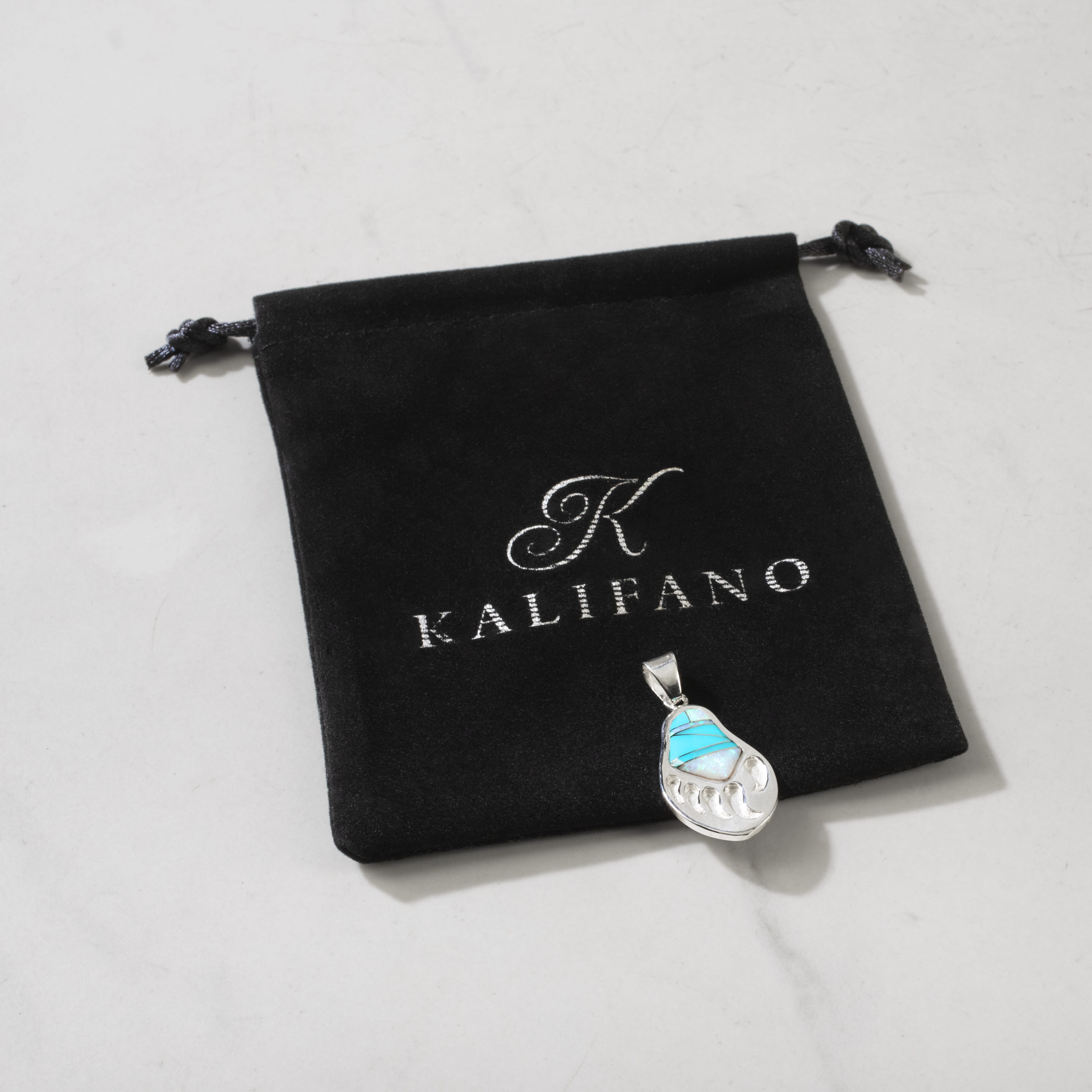 Kalifano Southwest Silver Jewelry Turquoise Bear Claw 925 Sterling Silver Pendant USA Handmade with Aqua Opal Accent NMN.2318.TQ