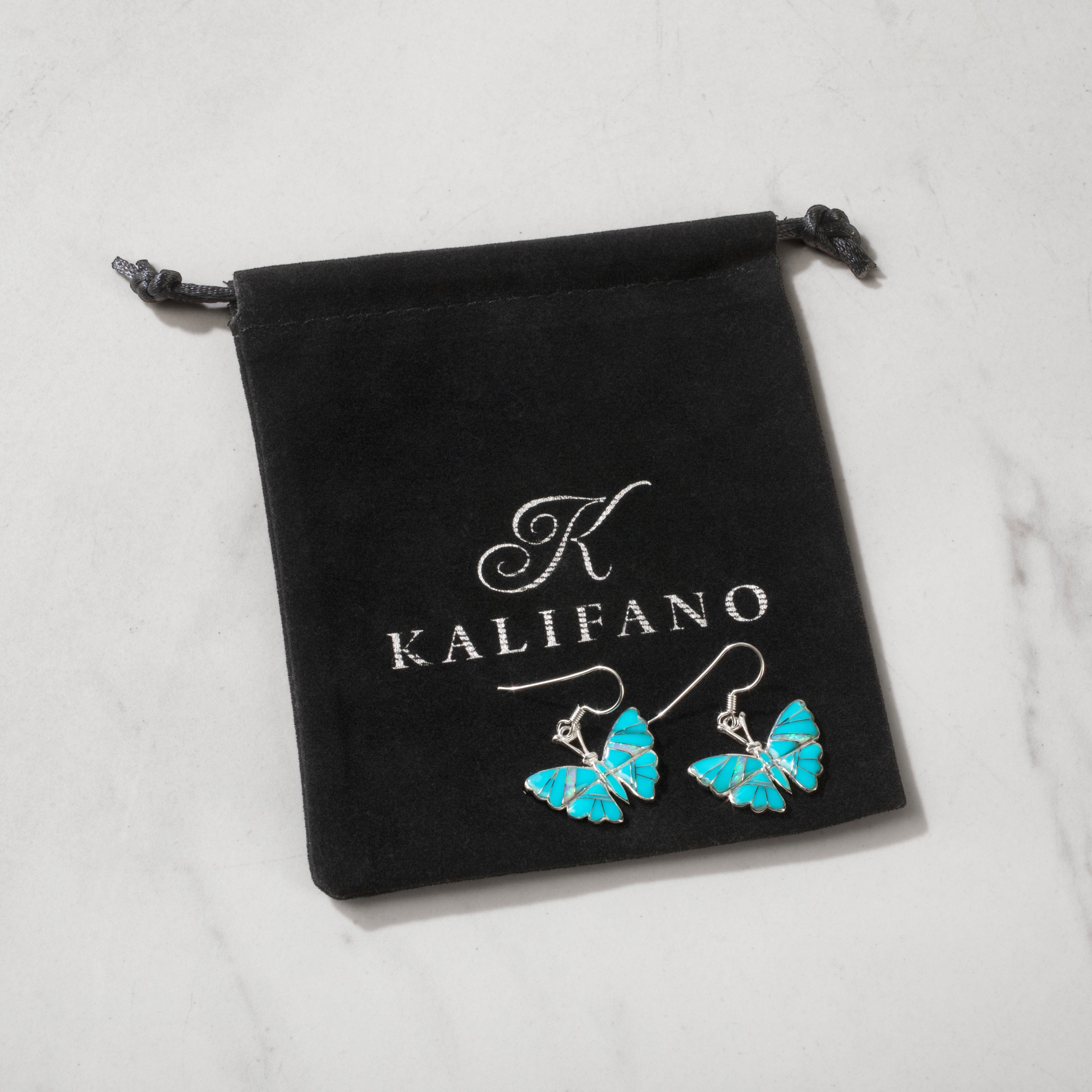 Kalifano Southwest Silver Jewelry Turquoise Butterfly 925 Sterling Silver USA Handmade Earrings with French Hook NME.2336.TQ