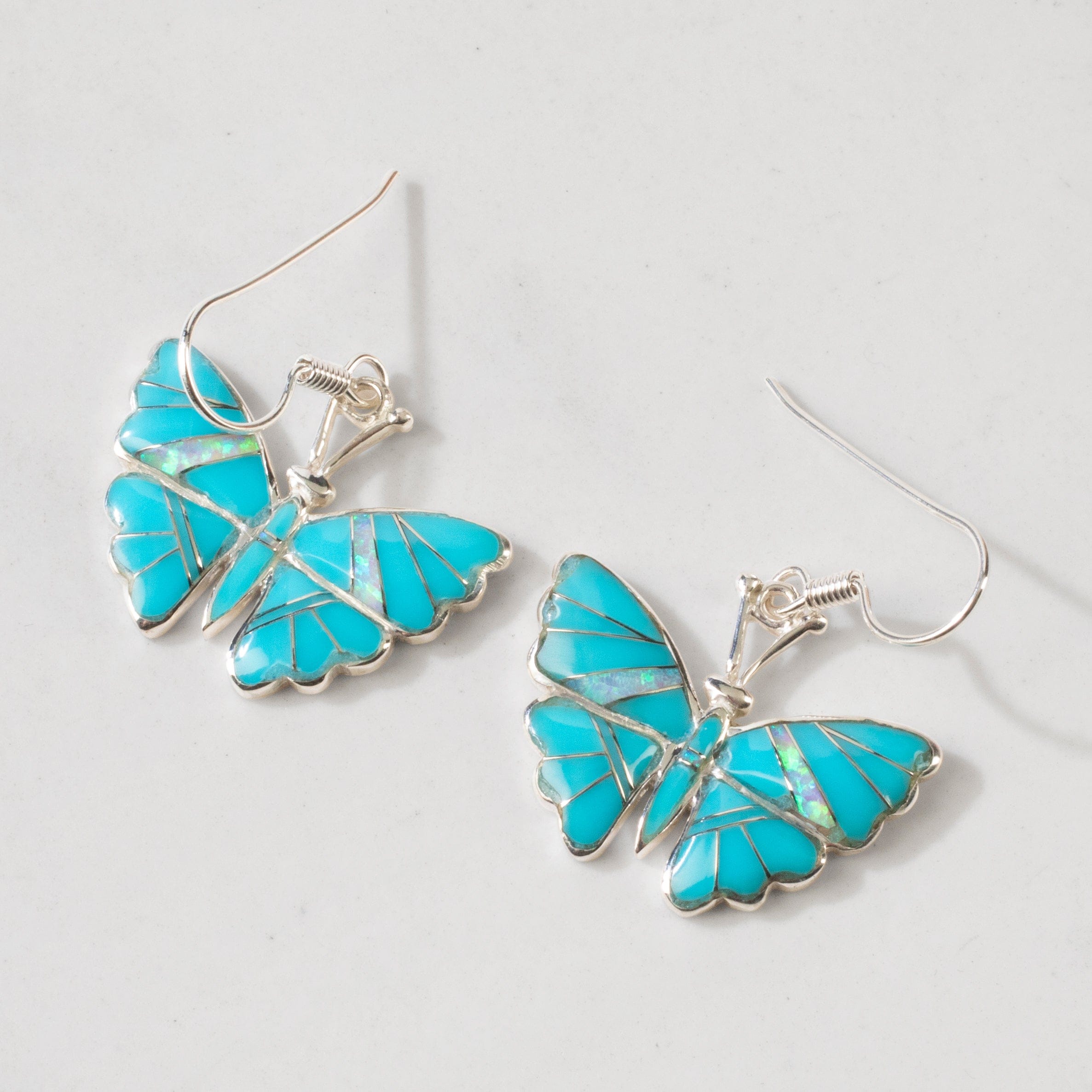 Kalifano Southwest Silver Jewelry Turquoise Butterfly 925 Sterling Silver USA Handmade Earrings with French Hook NME.2336.TQ