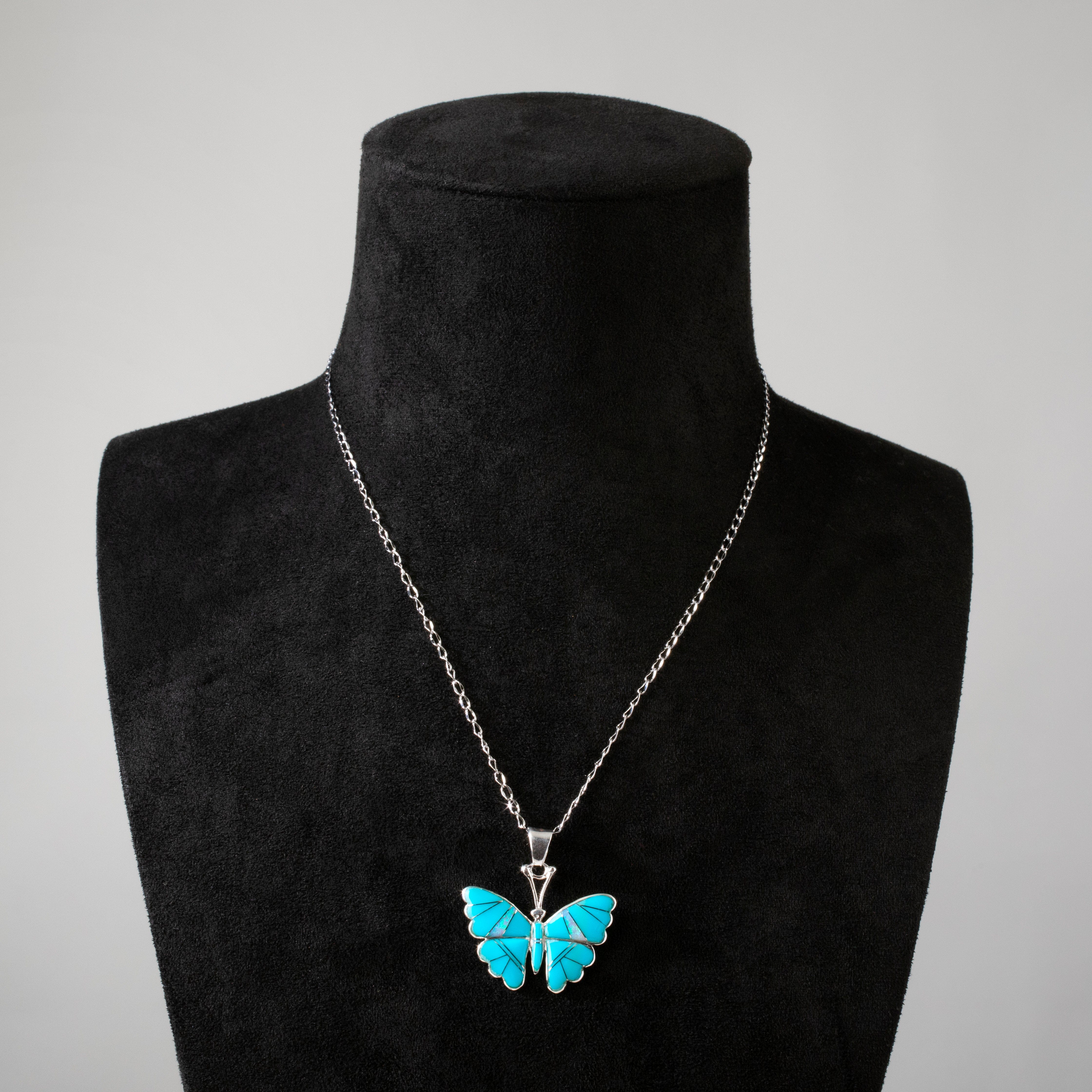 Kalifano Southwest Silver Jewelry Turquoise Butterfly 925 Sterling Silver USA Handmade Pendant with Opal Accent NMN.2336.TQ