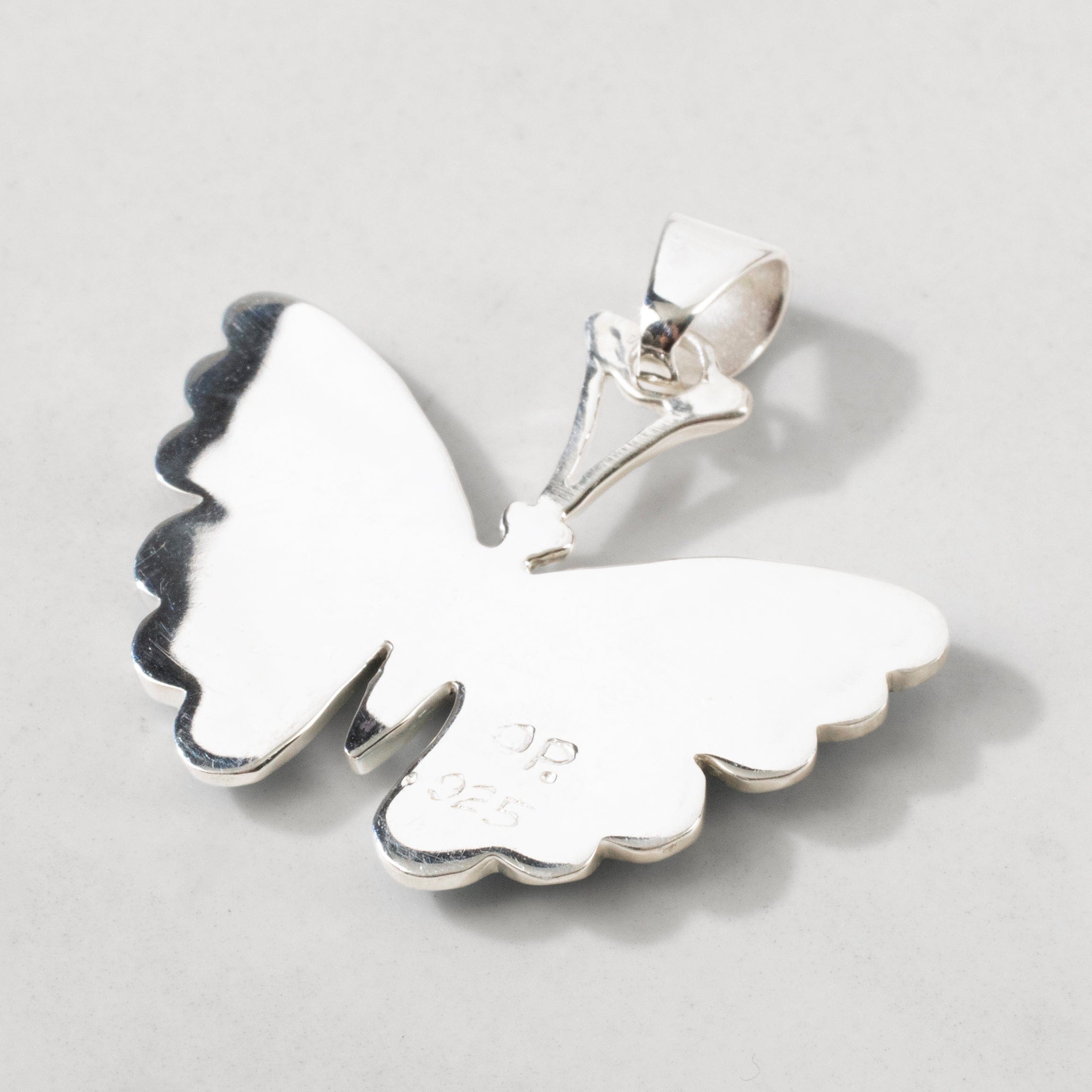 Kalifano Southwest Silver Jewelry Turquoise Butterfly 925 Sterling Silver USA Handmade Pendant with Opal Accent NMN.2336.TQ