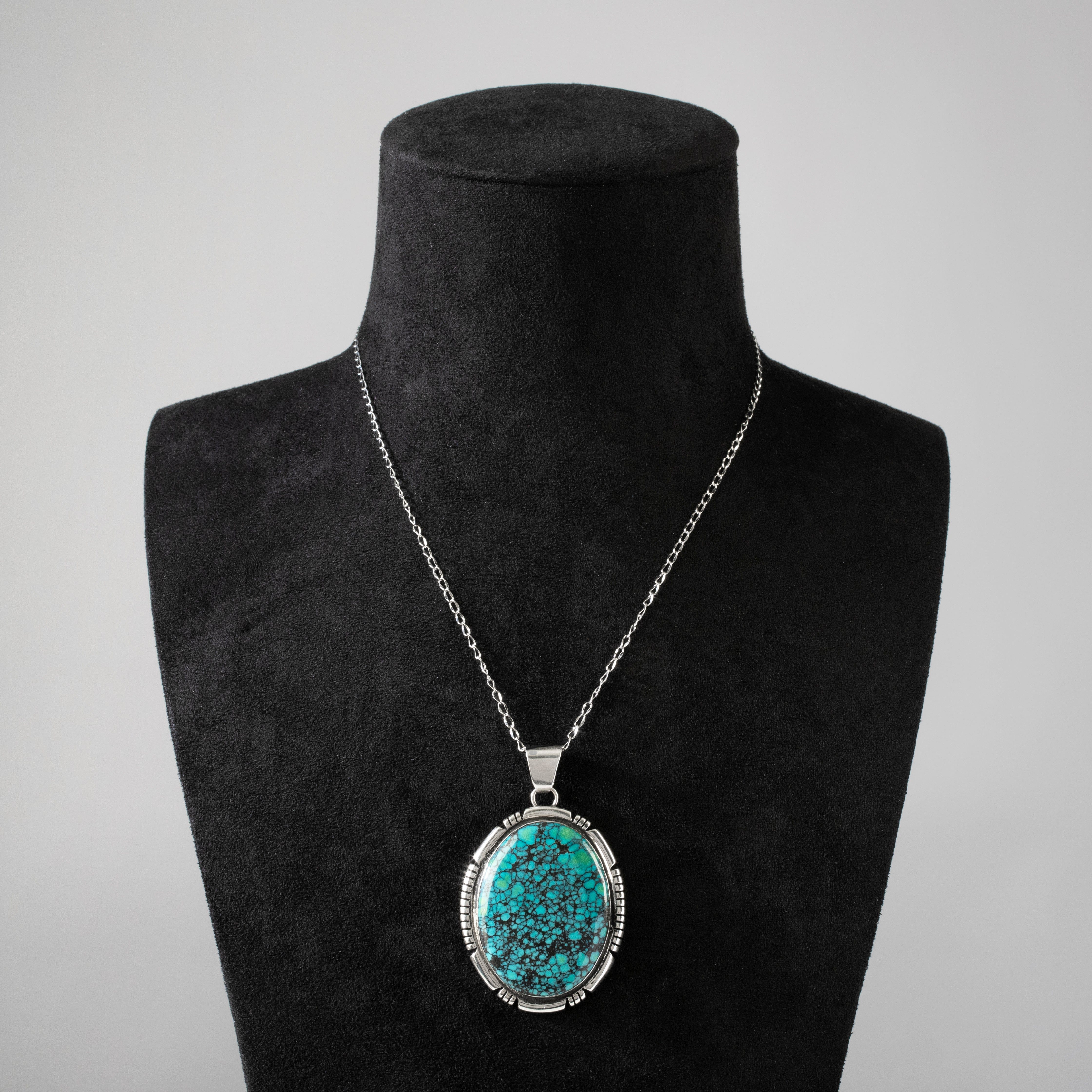 Kalifano Southwest Silver Jewelry Turquoise Cabachon Handmade 925 Sterling Silver Pendant NMN.0236.TQ