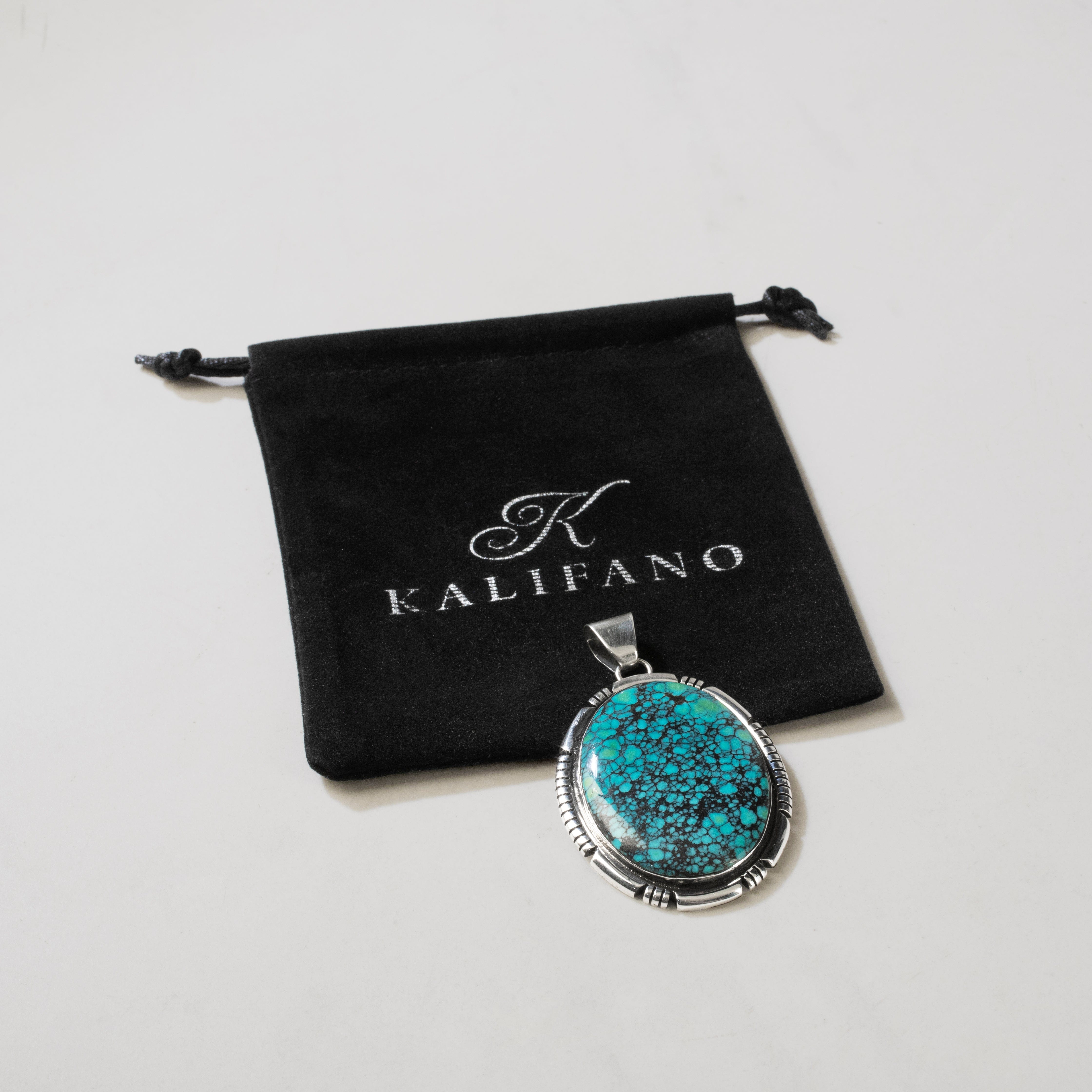 Kalifano Southwest Silver Jewelry Turquoise Cabachon Handmade 925 Sterling Silver Pendant NMN.0236.TQ