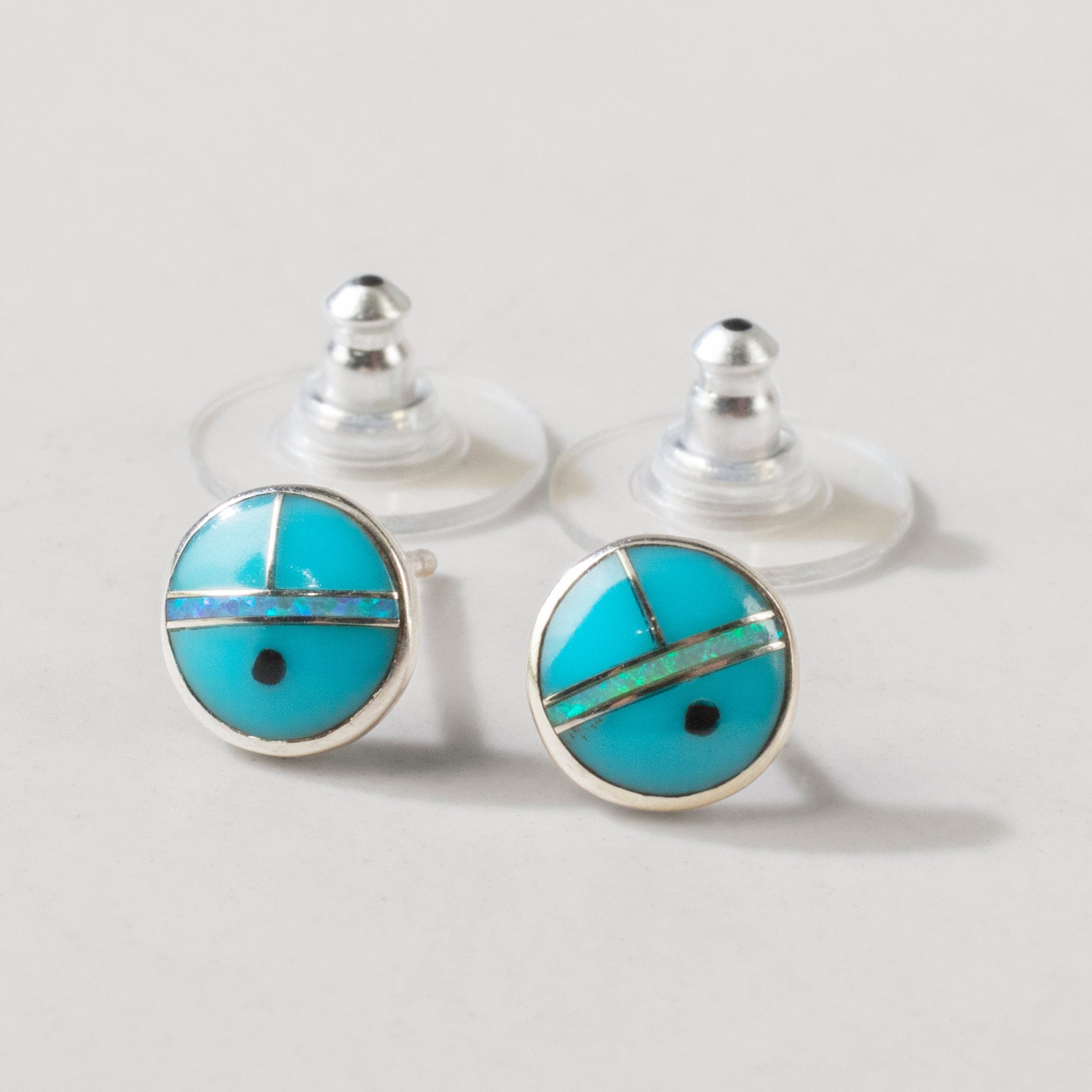 Kalifano Southwest Silver Jewelry Turquoise Circle 925 Sterling Silver USA Handmade Earring with Stud Backing NME.2253.TQ
