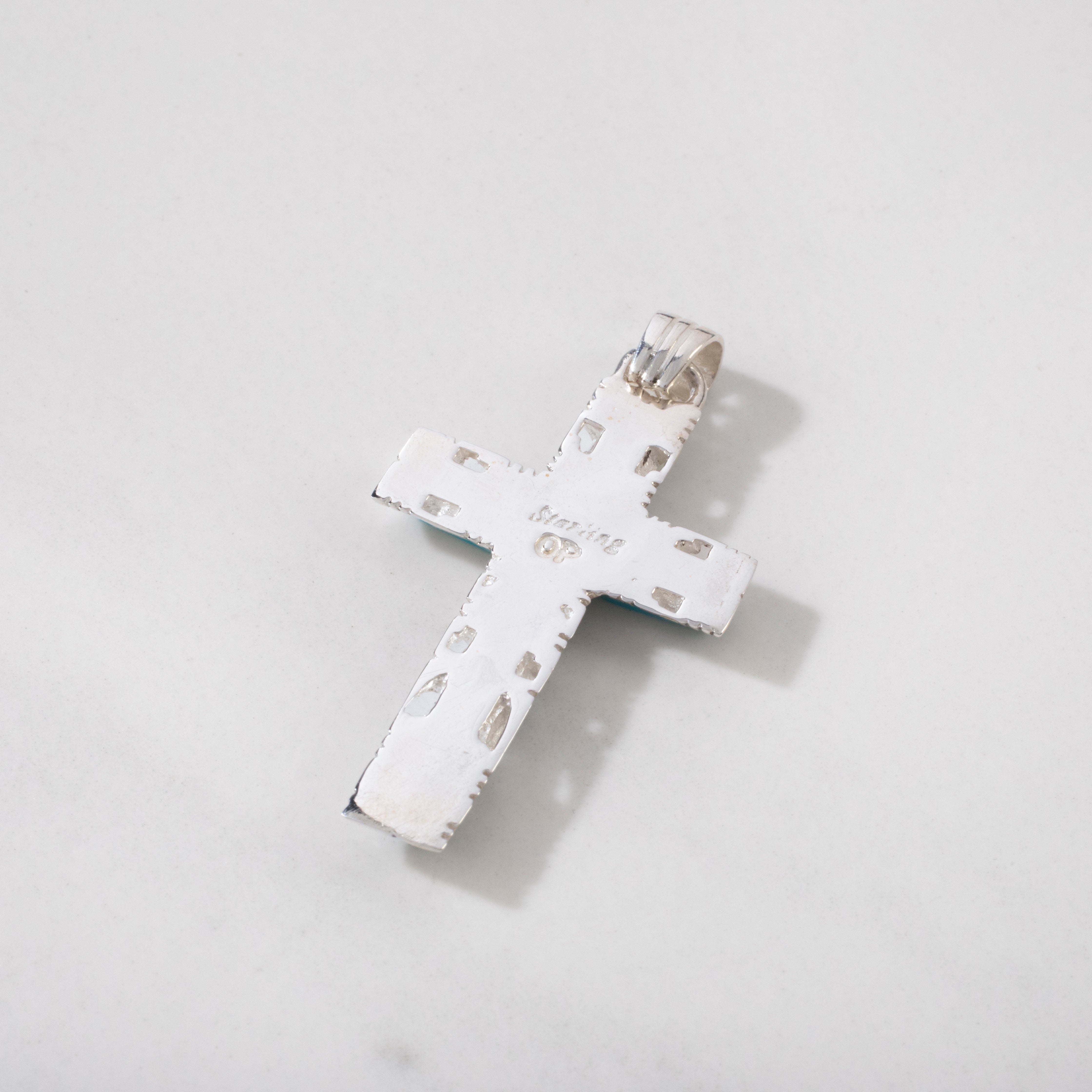 Kalifano Southwest Silver Jewelry Turquoise Cross 925 Sterling Silver Pendant USA Handmade with Opal Accent NMN.0587.TQ