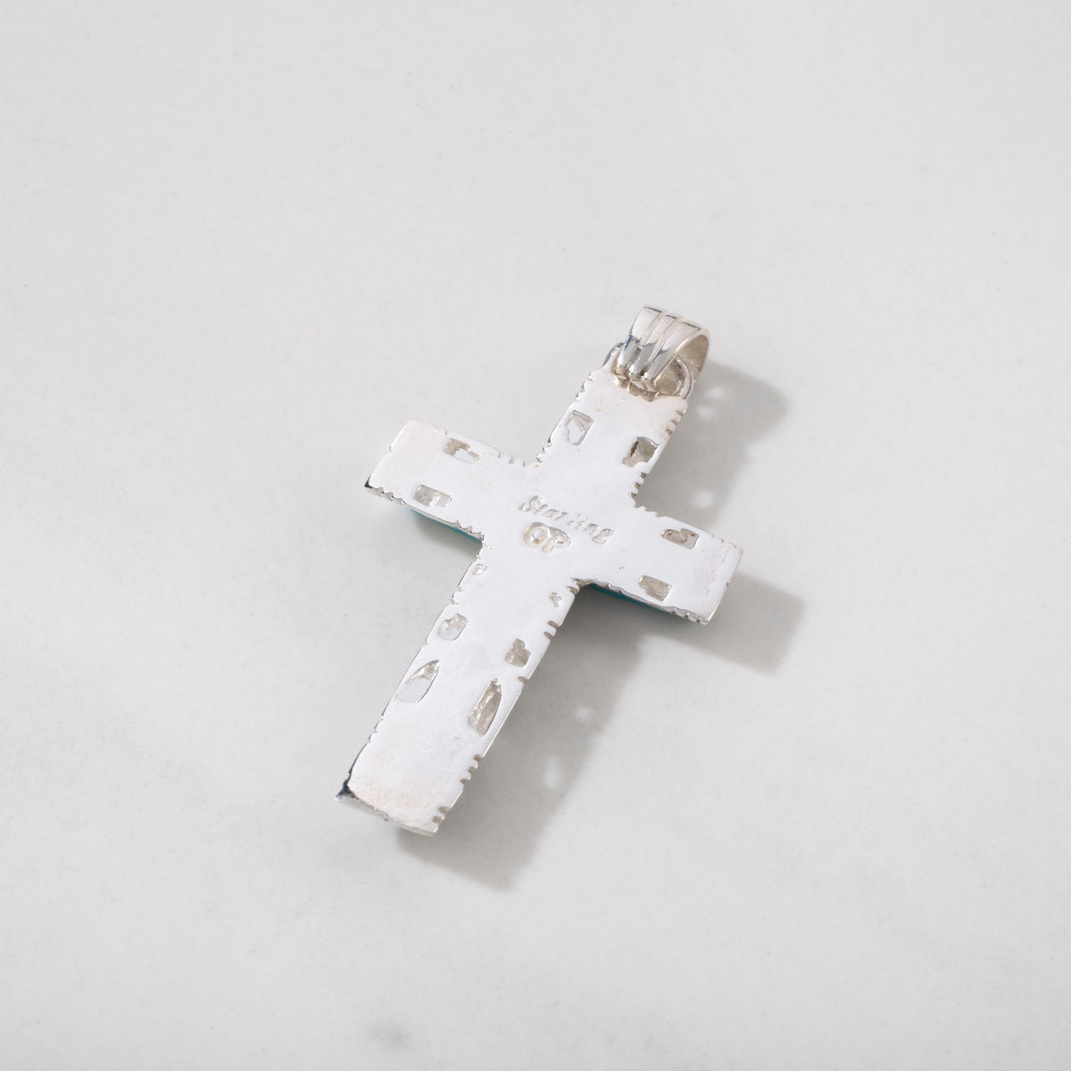 Kalifano Southwest Silver Jewelry Turquoise Cross 925 Sterling Silver Pendant USA Handmade with Opal Accent NMN.0587.TQ
