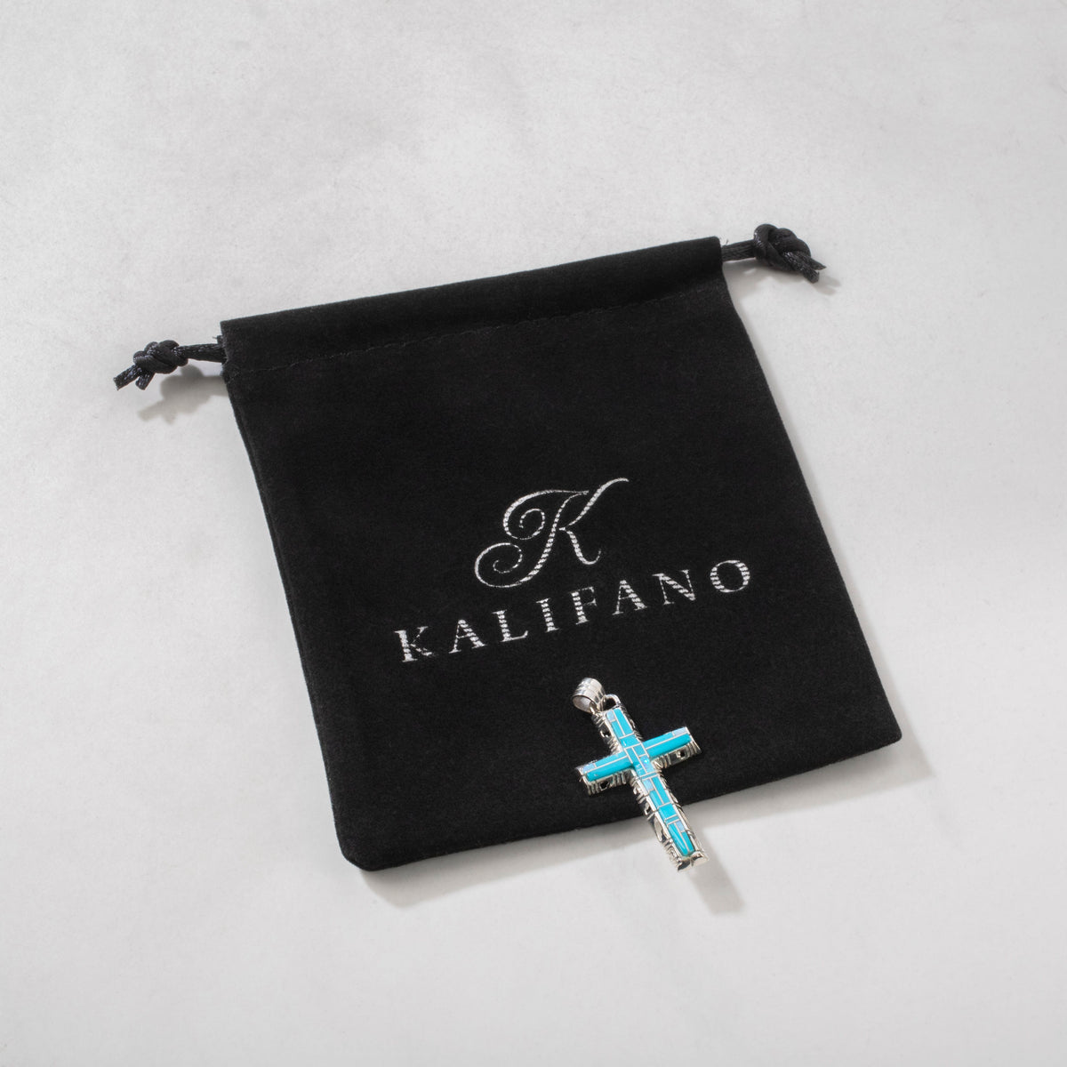 Kalifano Southwest Silver Jewelry Turquoise Cross 925 Sterling Silver Pendant USA Handmade with Opal Accent NMN.0587.TQ