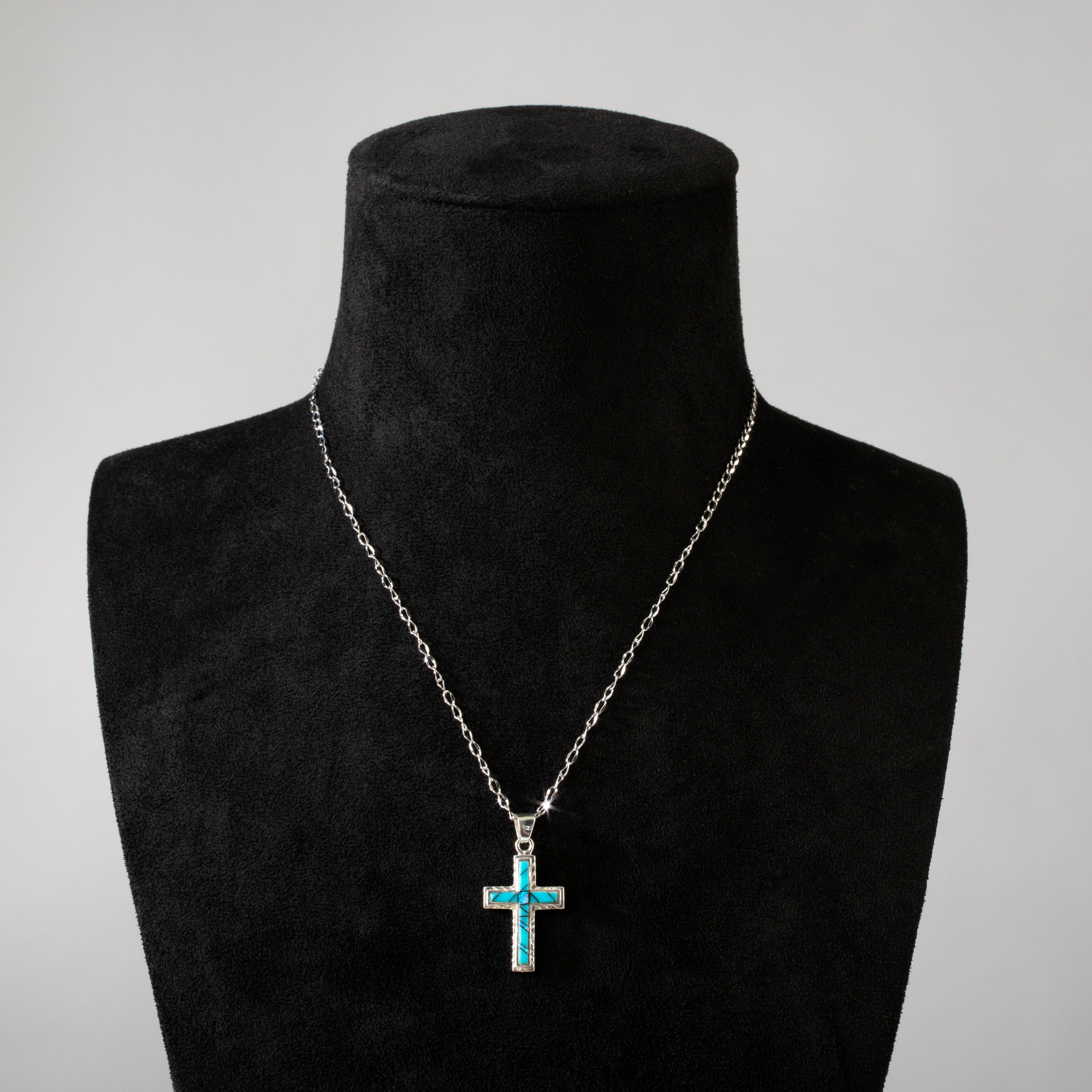 Kalifano Southwest Silver Jewelry Turquoise Cross 925 Sterling Silver USA Handmade Pendant with Opal Accent NMN.2054S.TQ