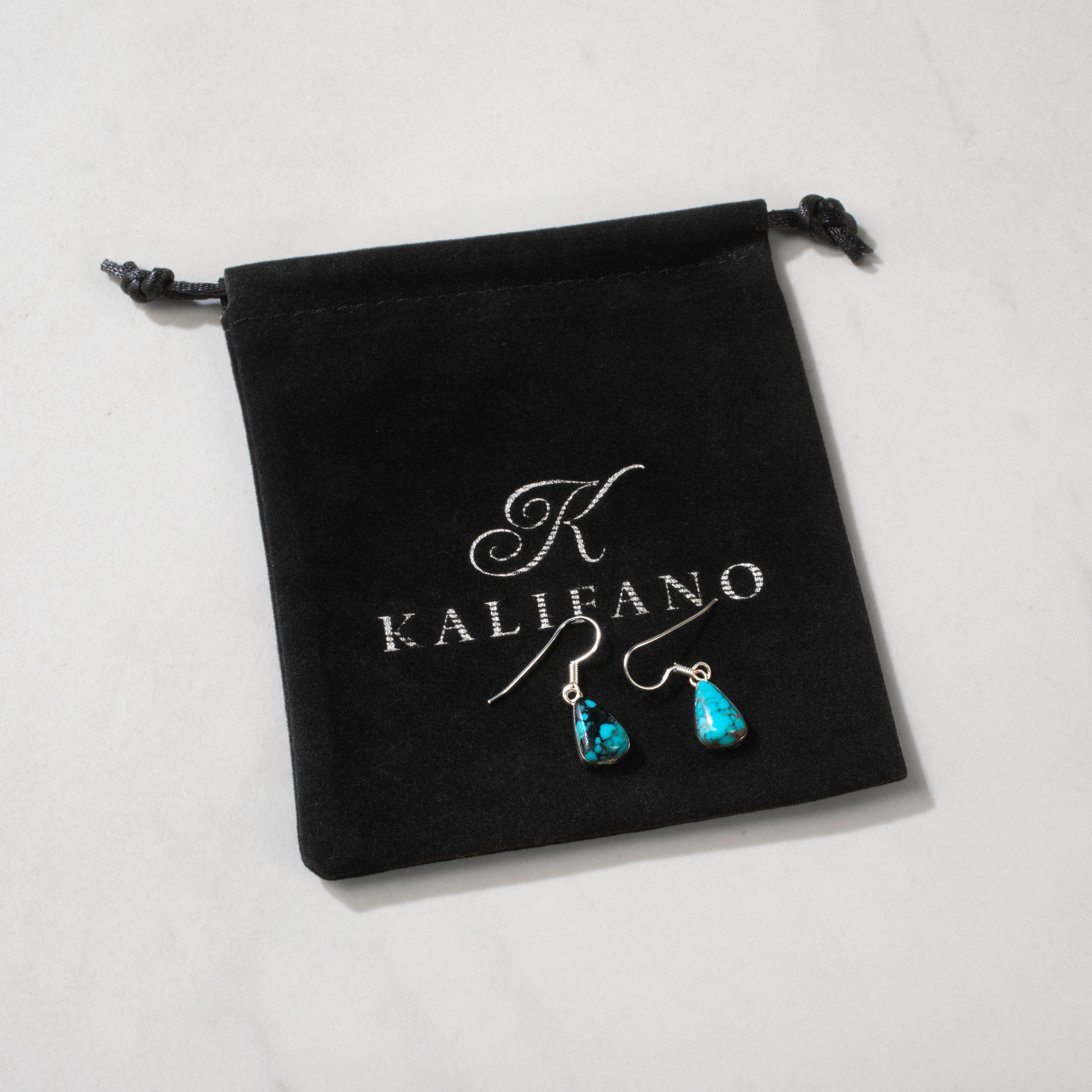 Kalifano Southwest Silver Jewelry Turquoise Dangle 925 Sterling Silver USA Handmade Earrings with French Hook Backing NME.0018.TQ