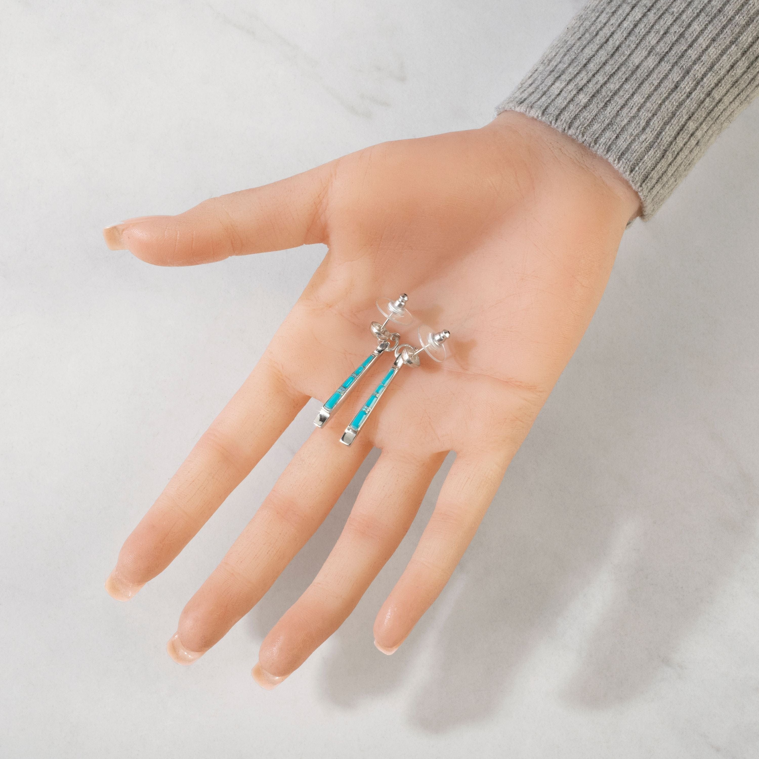 Kalifano Southwest Silver Jewelry Turquoise Dangle 925 Sterling Silver USA Handmade Earrings with Stud Backing NME.0904.TQ
