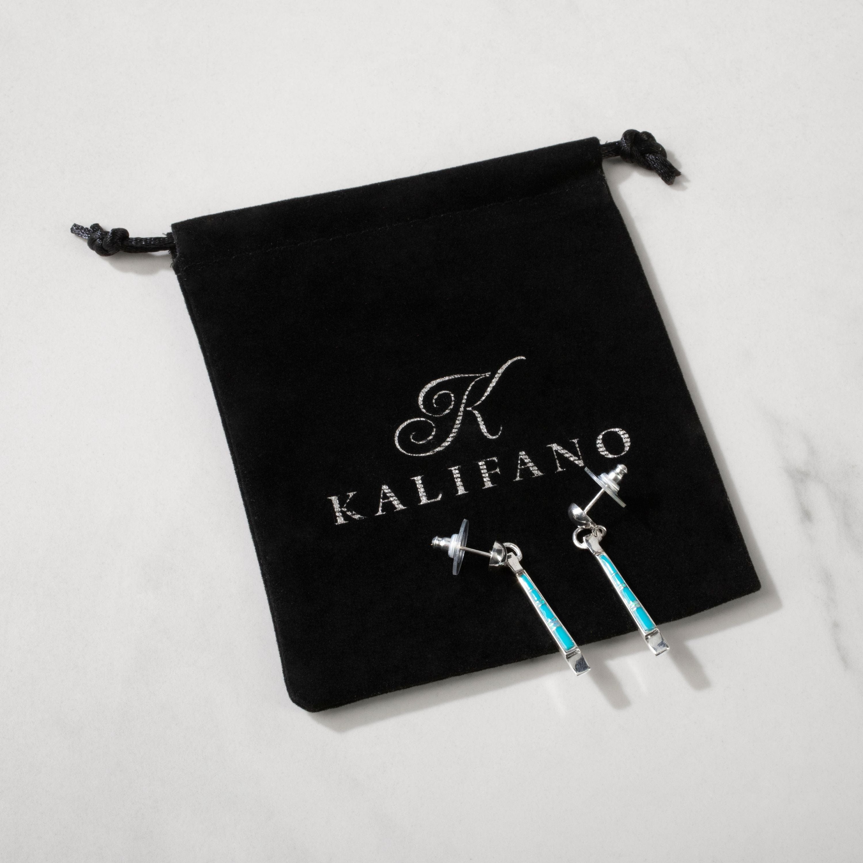 Kalifano Southwest Silver Jewelry Turquoise Dangle 925 Sterling Silver USA Handmade Earrings with Stud Backing NME.0904.TQ