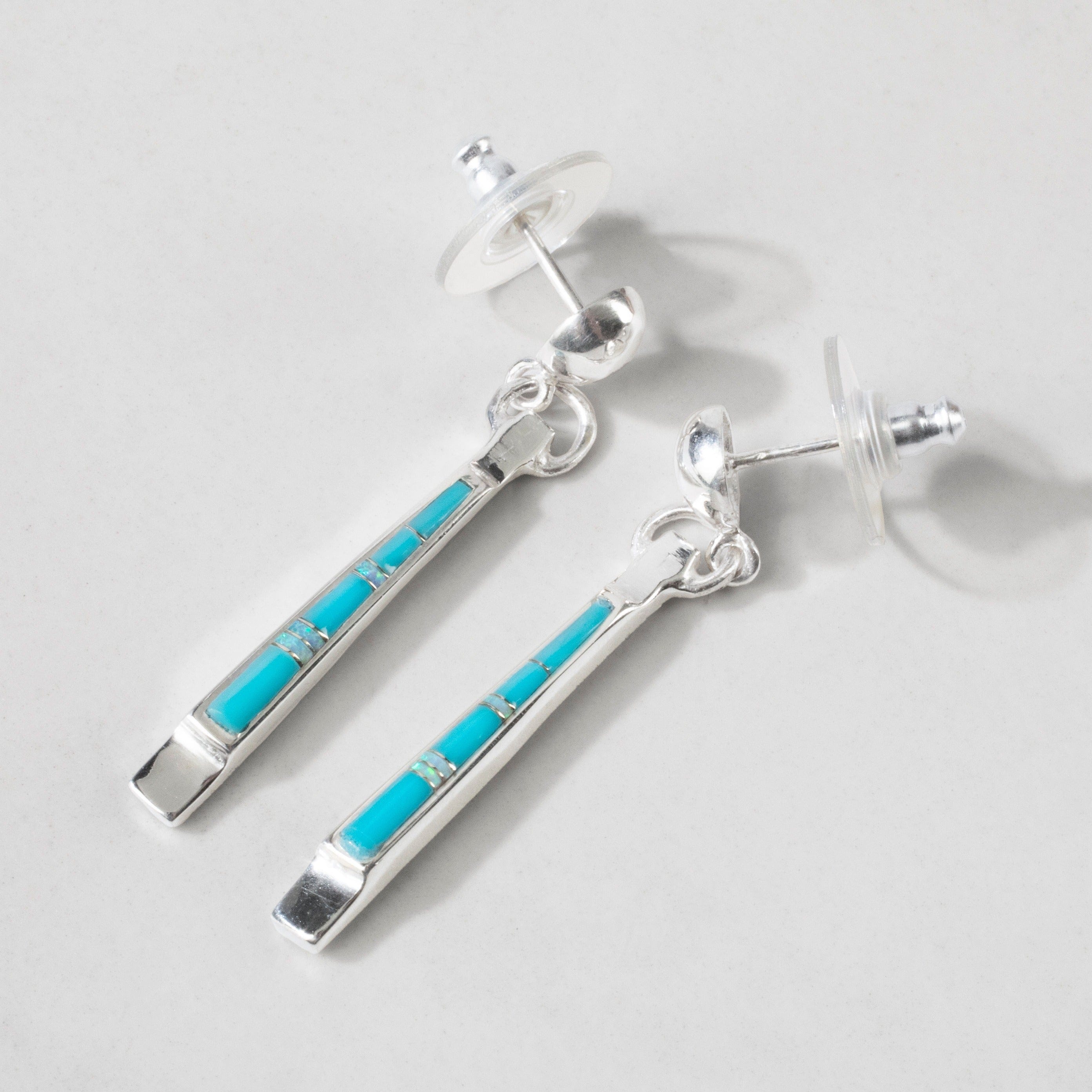 Kalifano Southwest Silver Jewelry Turquoise Dangle 925 Sterling Silver USA Handmade Earrings with Stud Backing NME.0904.TQ