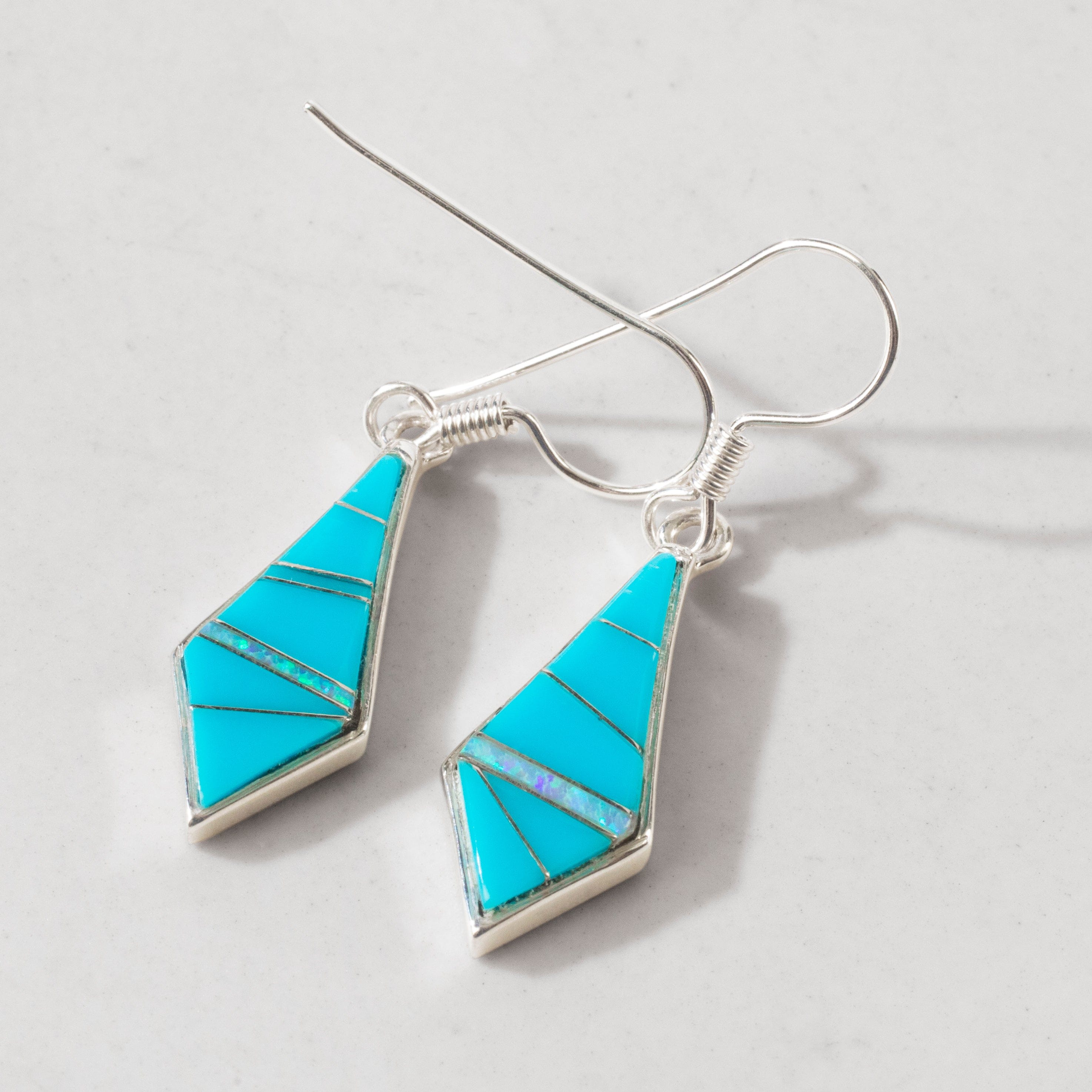 Kalifano Southwest Silver Jewelry Turquoise Diamond 925 Sterling Silver USA Handmade Earring with Stud Backing NME.0648S.TQ