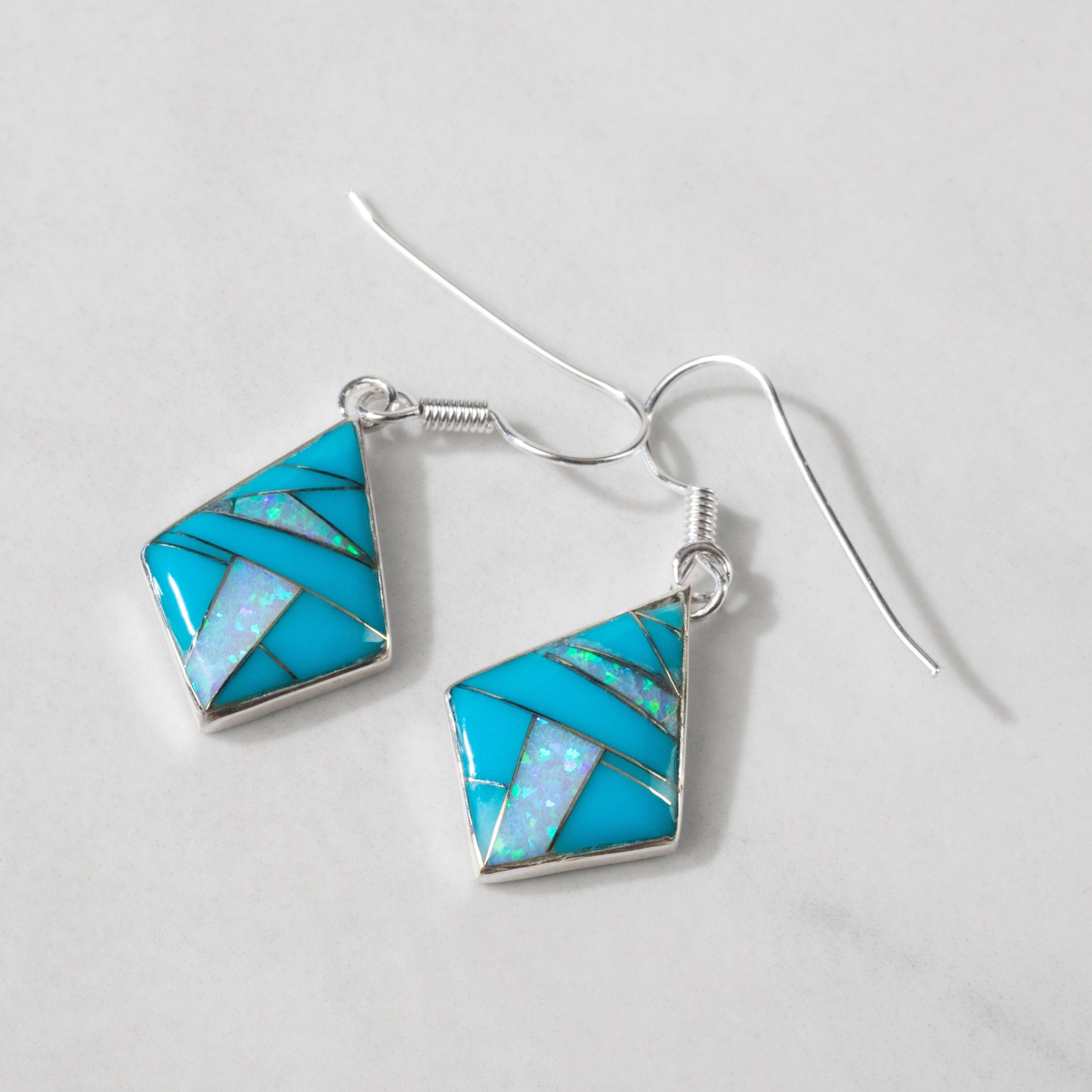 Kalifano Southwest Silver Jewelry Turquoise Diamond 925 Sterling Silver USA Handmade with French Hook NME.2246.TQ