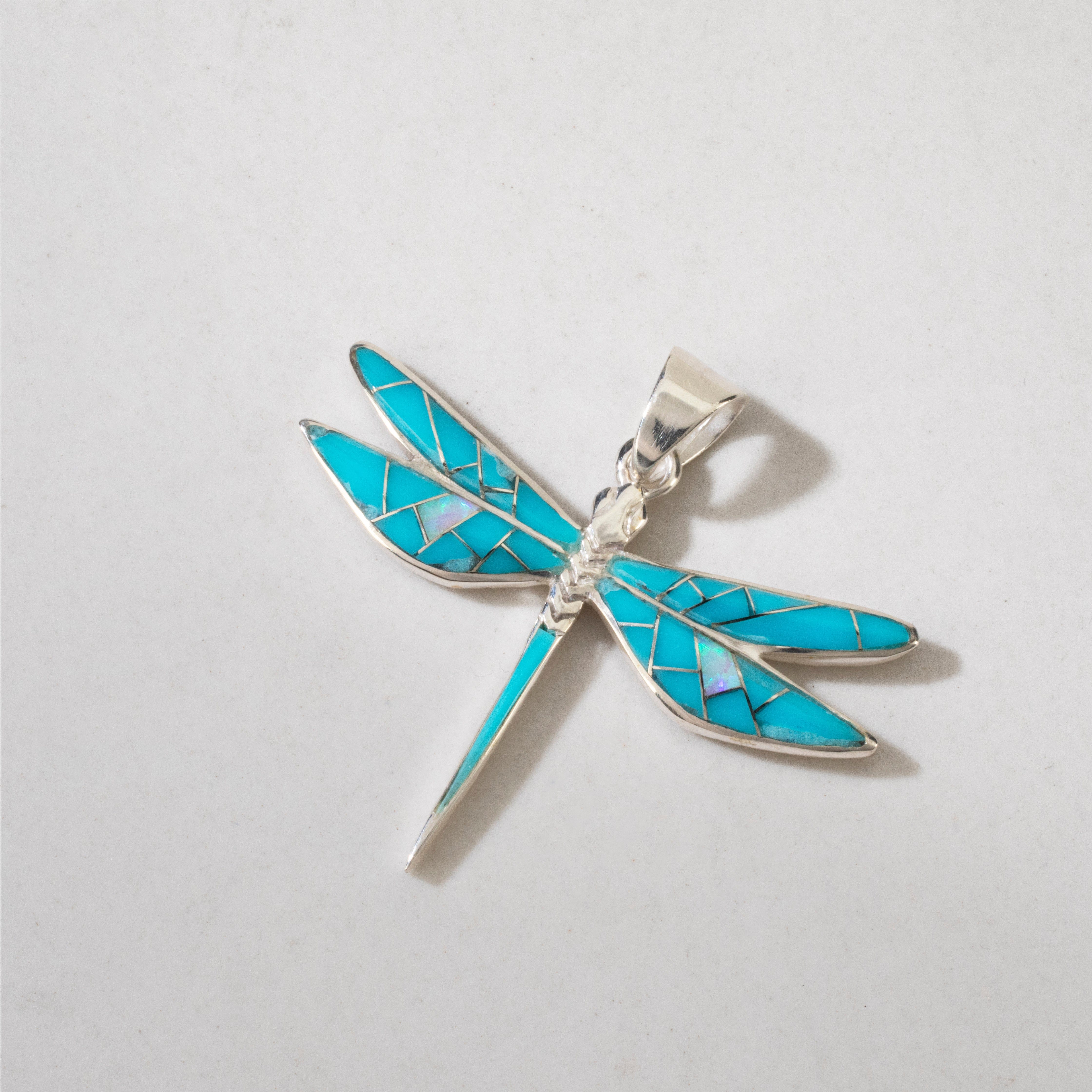 Kalifano Southwest Silver Jewelry Turquoise Dragon Fly USA Handmade 925 Sterling Silver Pendant NMN.2296.TQ