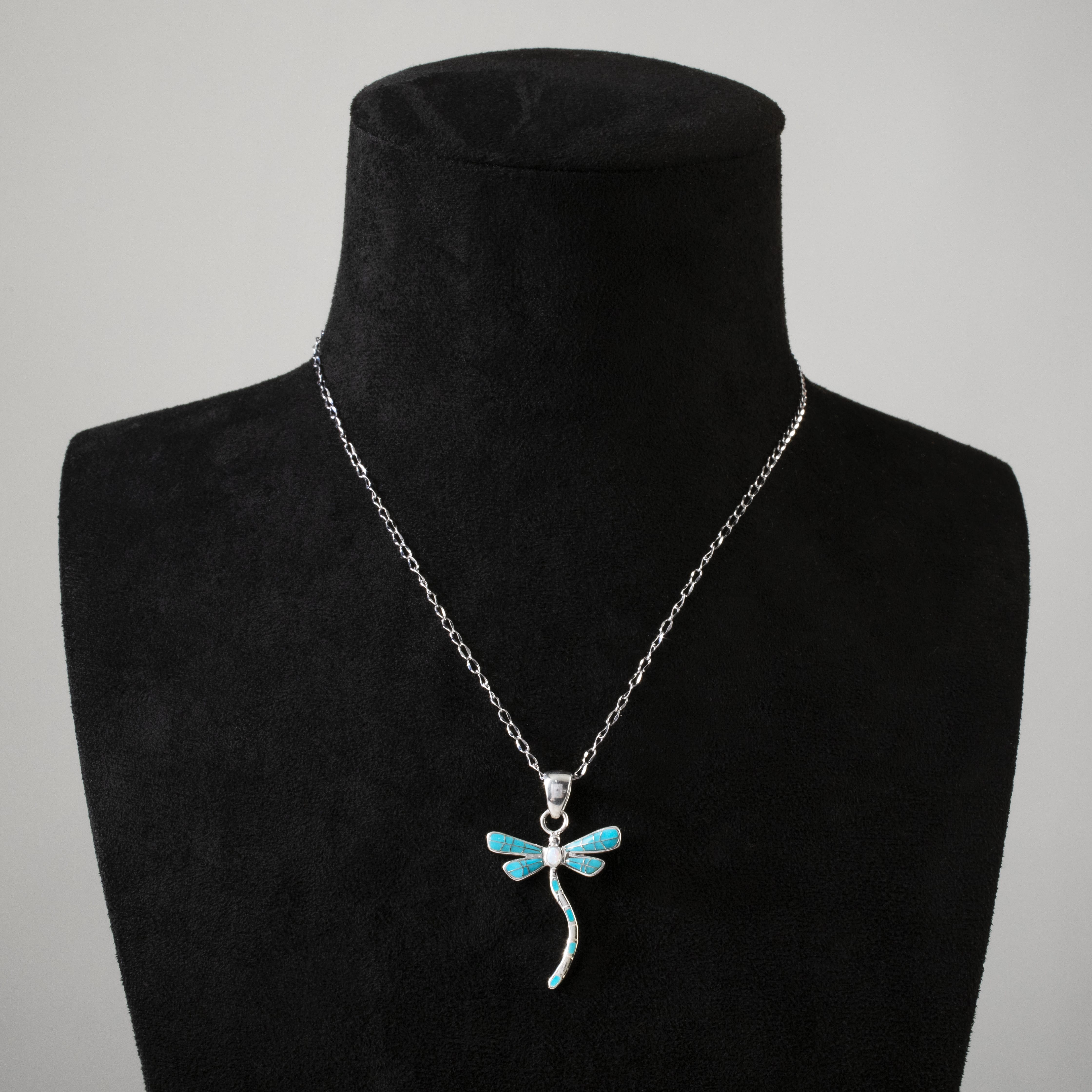 Kalifano Southwest Silver Jewelry Turquoise Dragonfly 925 Sterling Silver Pendant USA Handmade with Aqua Opal Accent NMN.0893.TQ