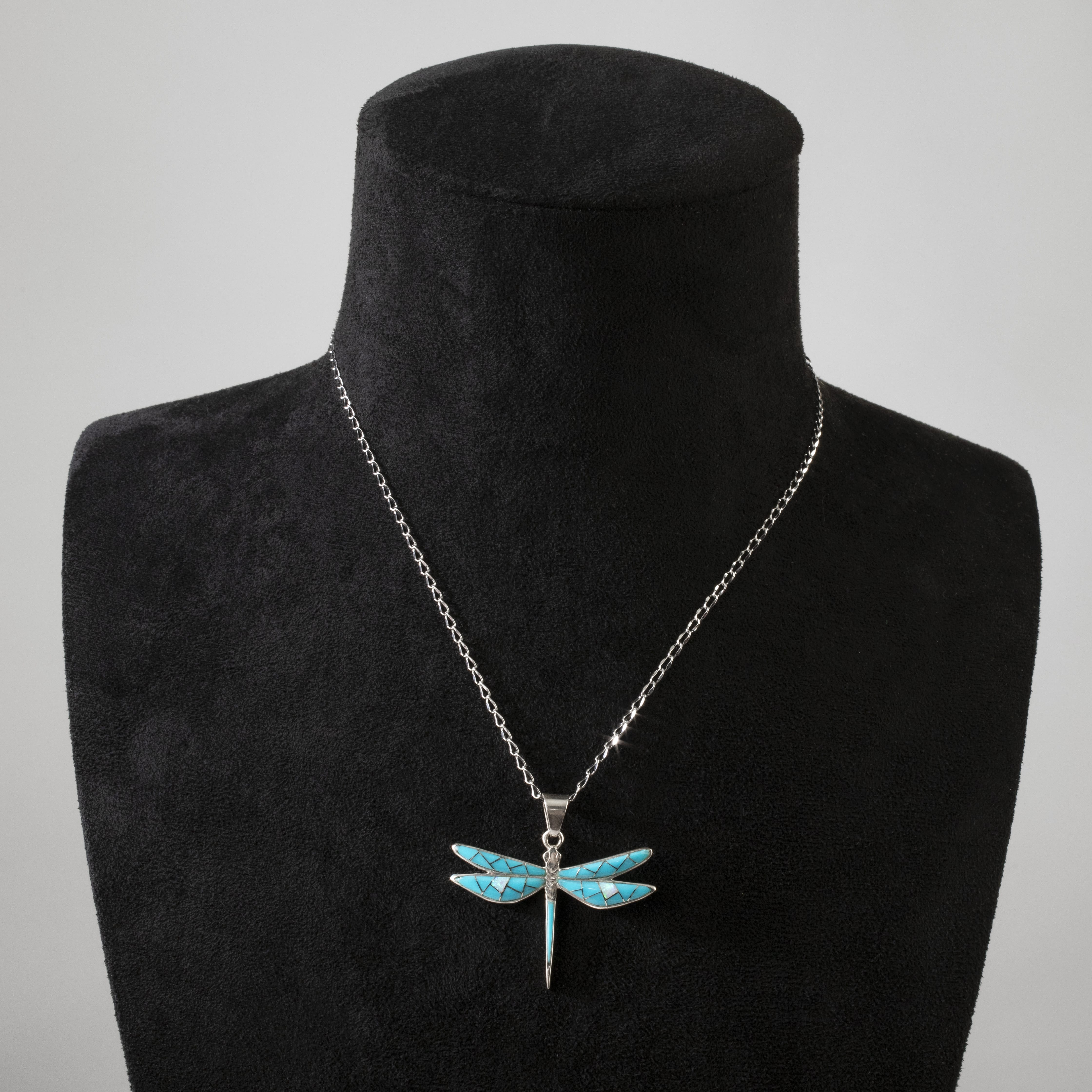 Kalifano Southwest Silver Jewelry Turquoise Dragonfly 925 Sterling Silver Pendant USA Handmade with Opal Accent NMN.2296S.TQ