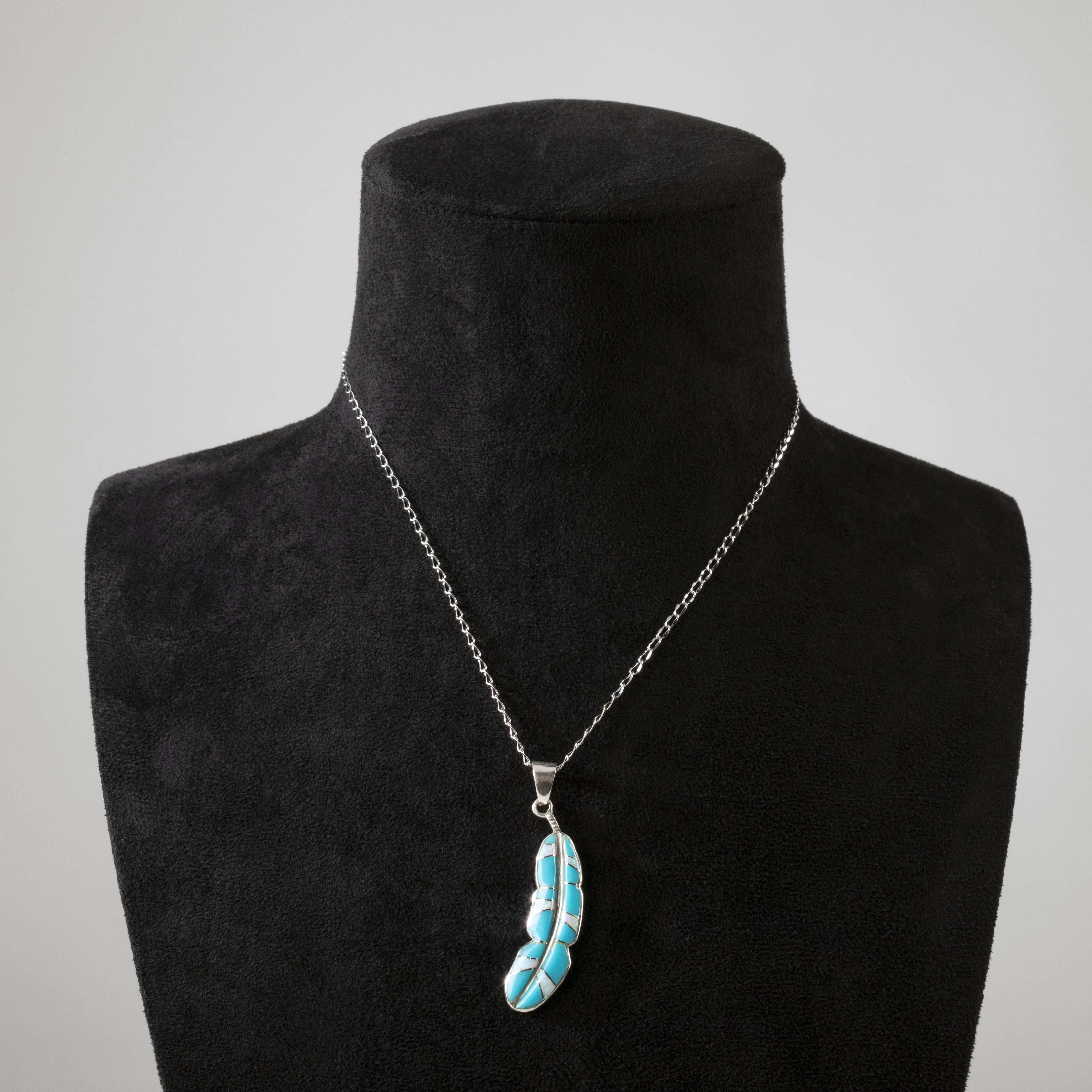 Kalifano Southwest Silver Jewelry Turquoise Feather 925 Sterling Silver Pendant USA Handmade with Opal Accent NMN.2312.TQ