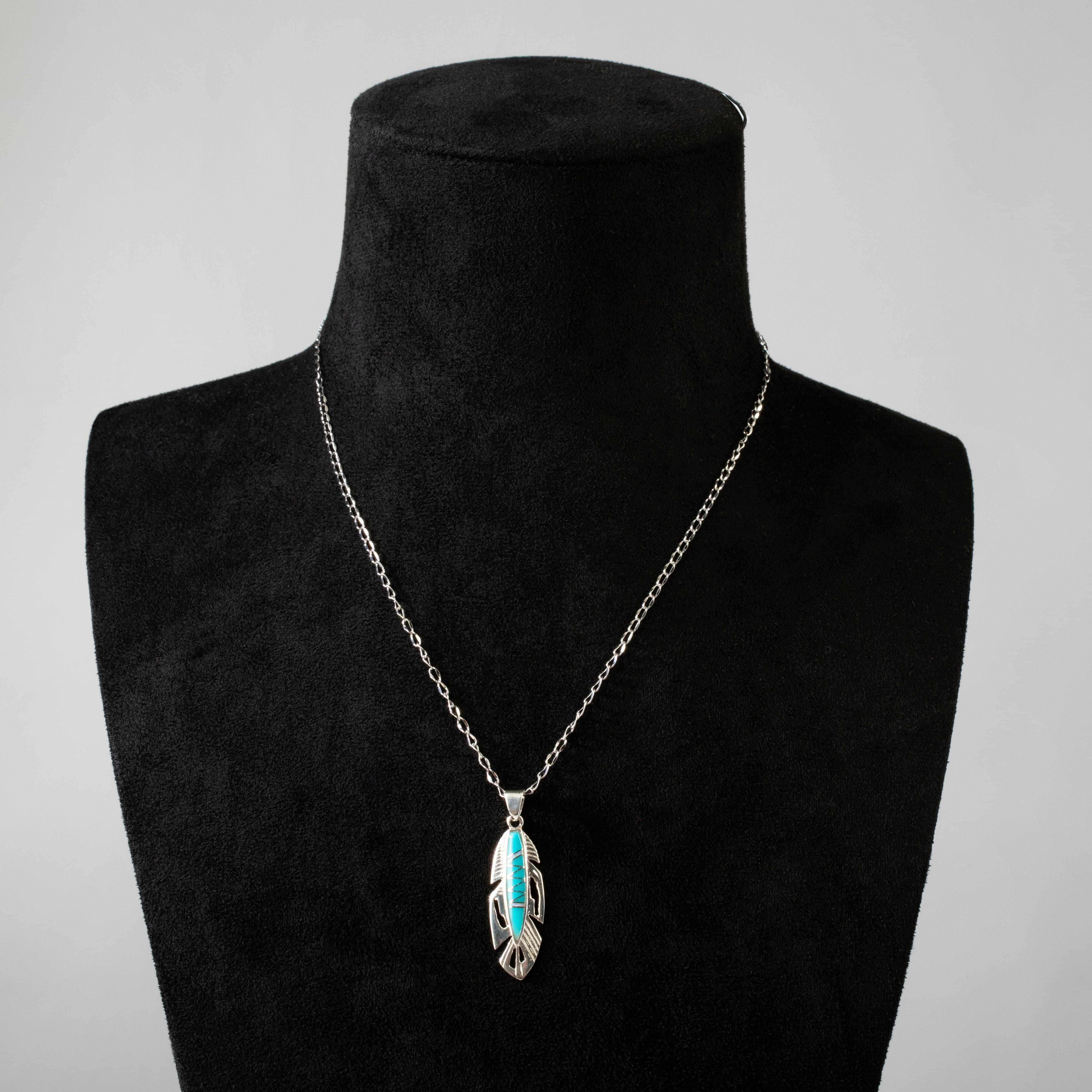 Kalifano Southwest Silver Jewelry Turquoise Feather 925 Sterling Silver USA Handmade Pendant with Opal Accent NMN.2113.TQ