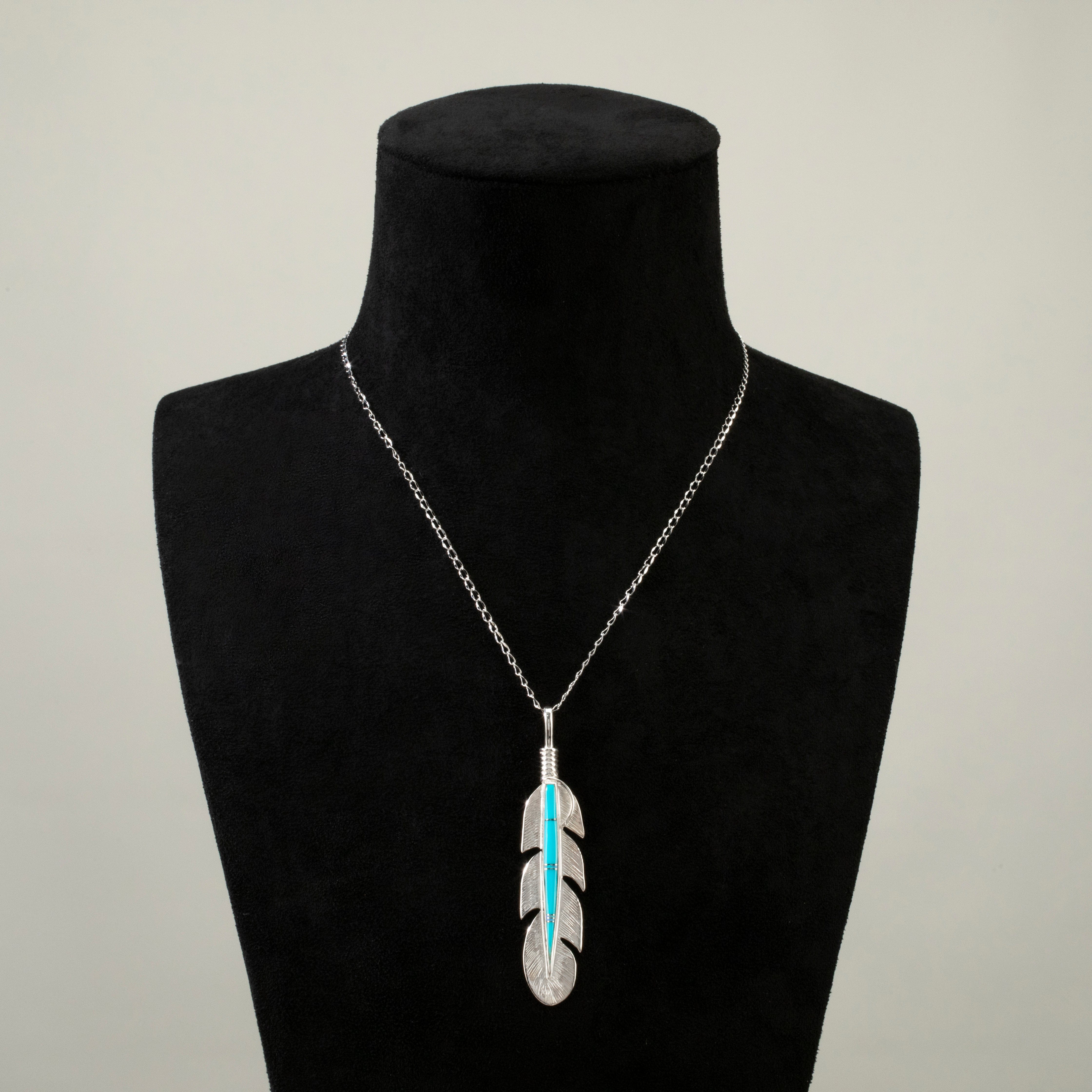 Kalifano Southwest Silver Jewelry Turquoise Feather USA Handmade 925 Sterling Silver Pendant NMN.0741.TQ